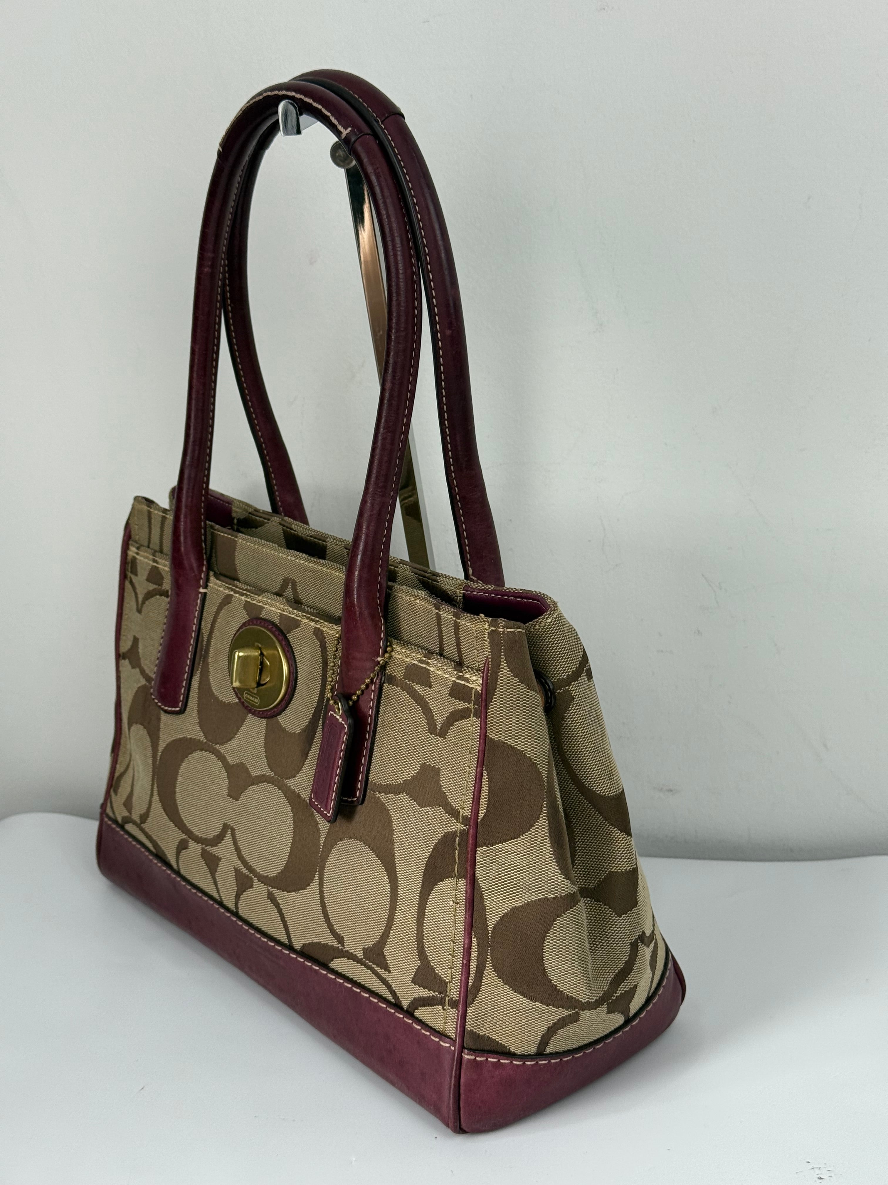Vintage Coach Hampton Brown/Purple Tote Bag Coach Signature Y2K HandBag