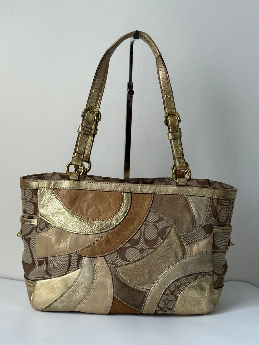 Vintage Coach Gold Multicolour Patchwork Tote Bag Coach Signature Handbag 00s Y2K