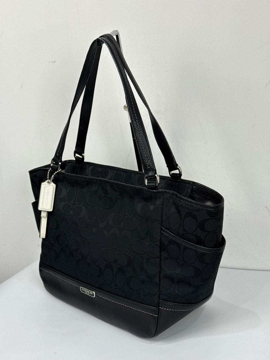 Vintage Coach Park Signature Carrie Tote Bag Black Coach Canvas Handbag 00s Y2K