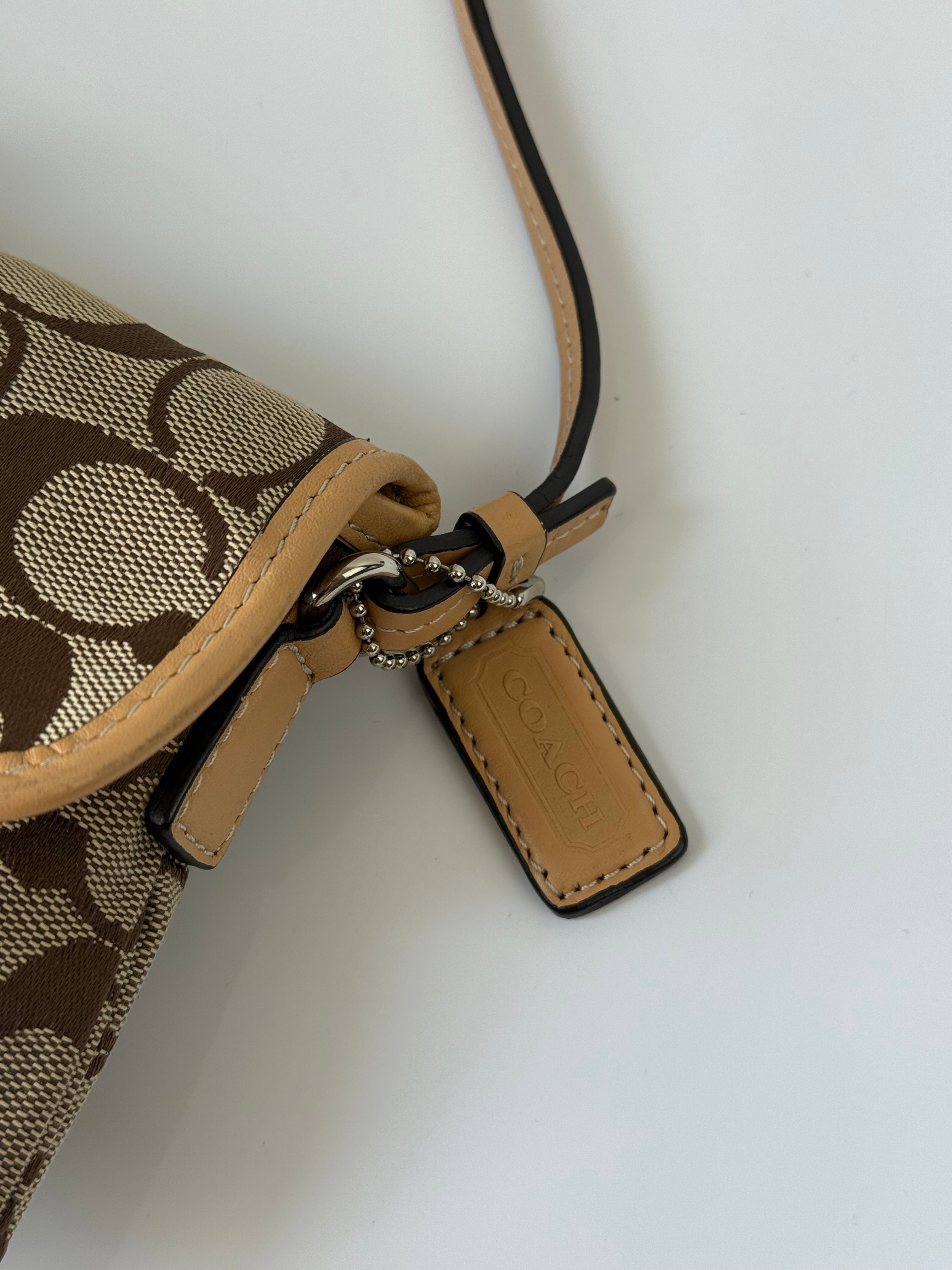 Vintage Coach Demi Clip Bag Brown Tan Signature Canvas Shoulder Bag Y2K