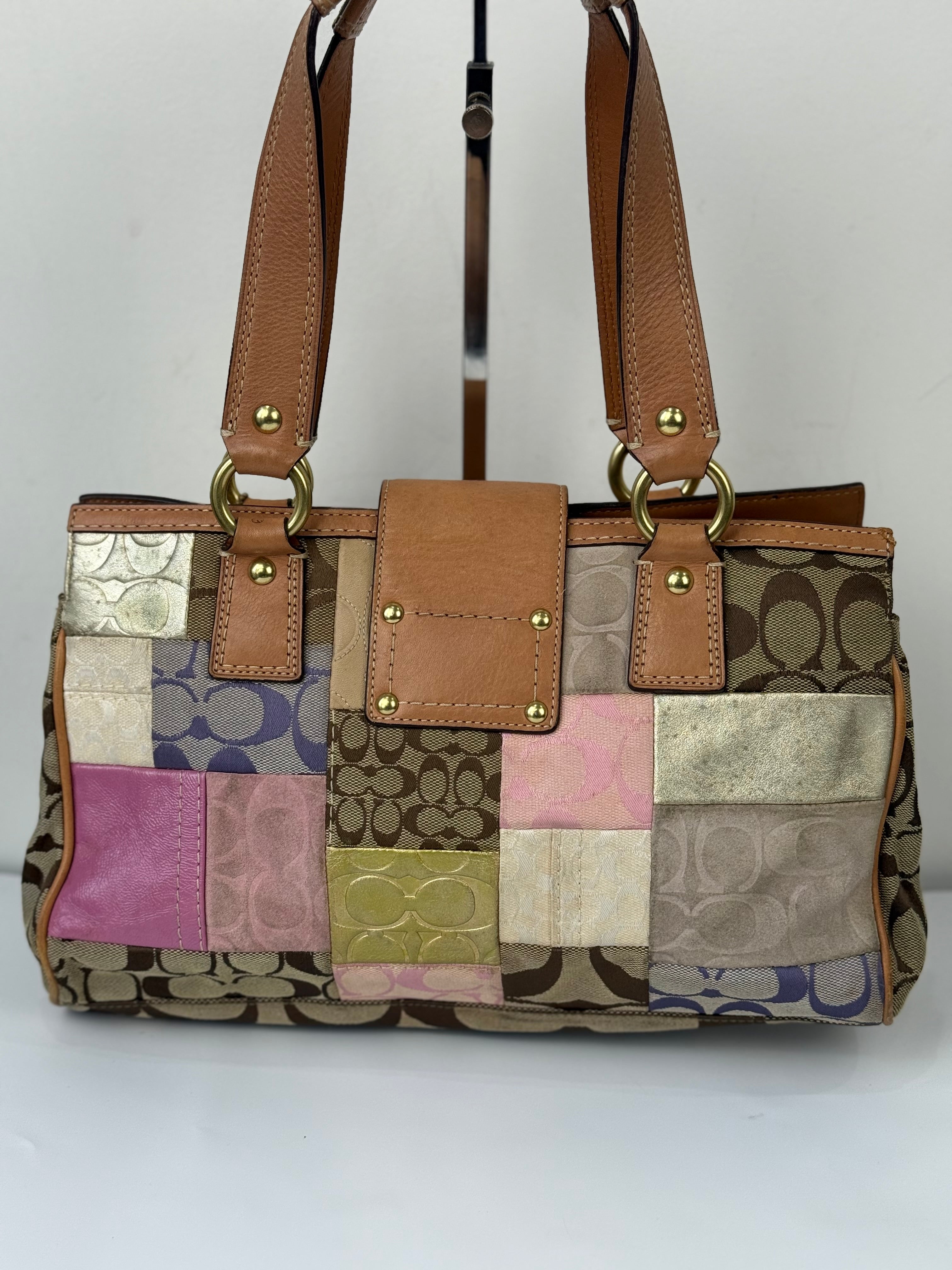 Vintage Coach Multicolour Patchwork Tote Bag Coach TurnLock Handbag 00s Y2K