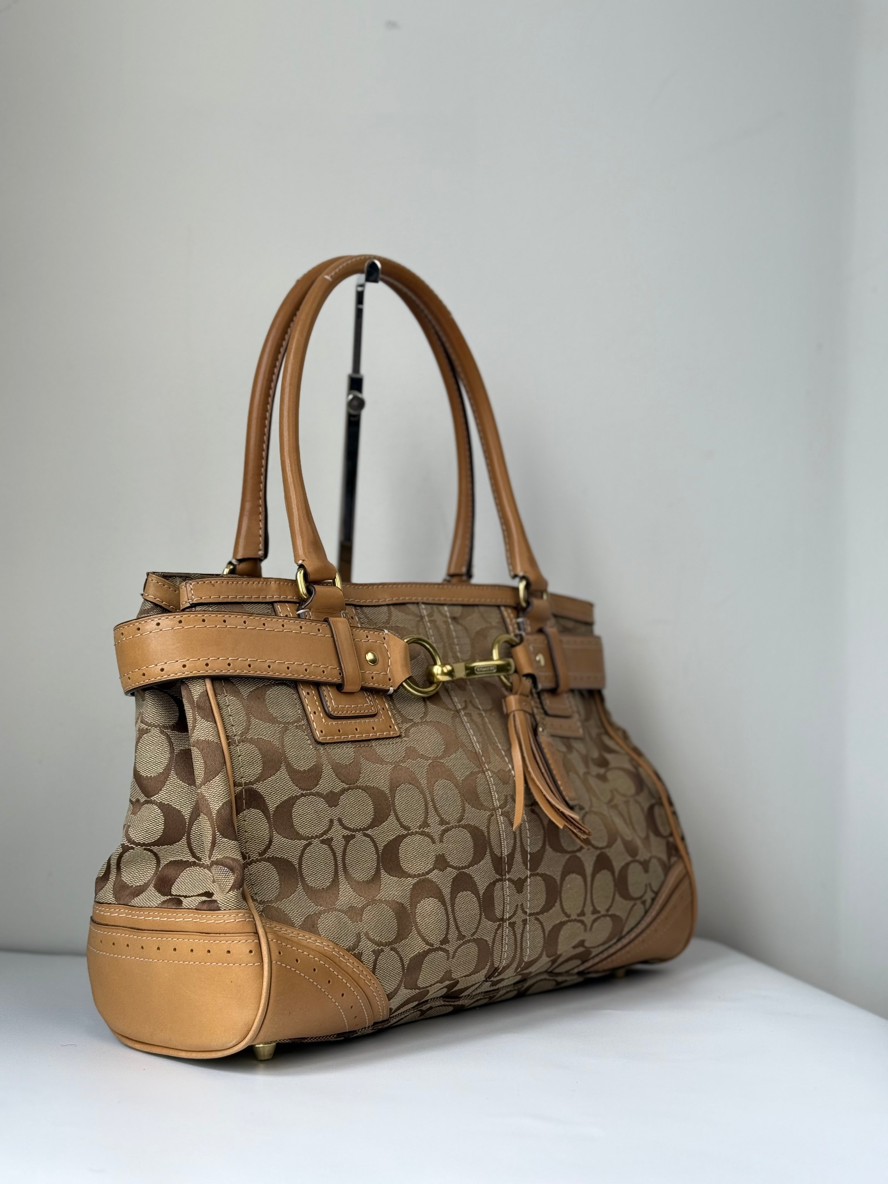 Vintage Coach Hampton Signature Tote Bag Brown & Beige Coach Canvas HandBag 00s Y2K
