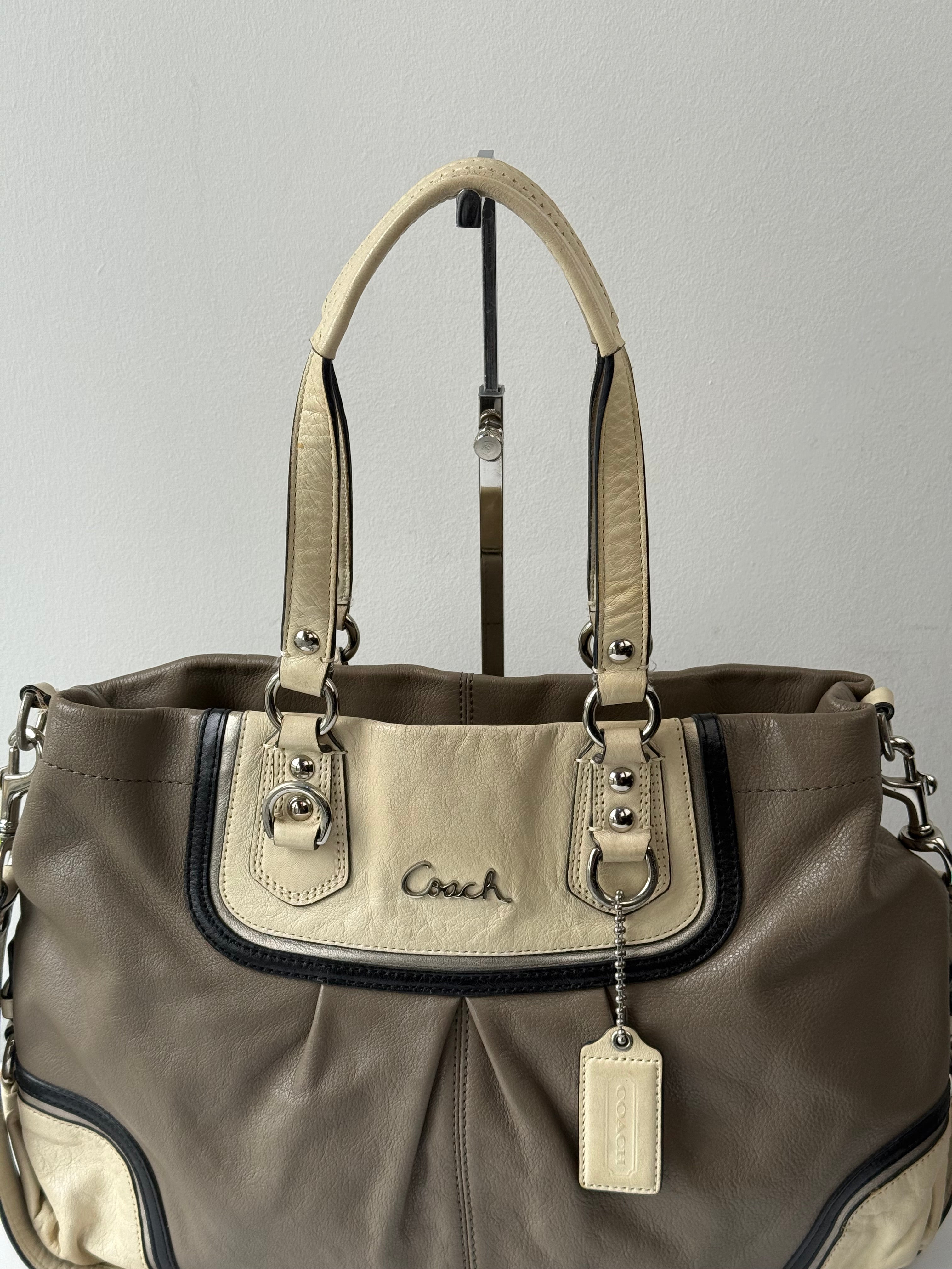 Vintage Coach Ashley Leather Bag Grey and Cream Leather Coach Shoulder Bag 00s Y2K