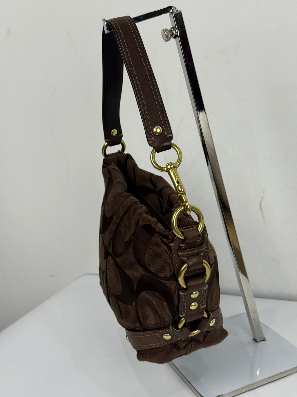 Vintage Coach Mini Carly Shoulder Bag Dark Brown Signature Handbag 00s Y2K