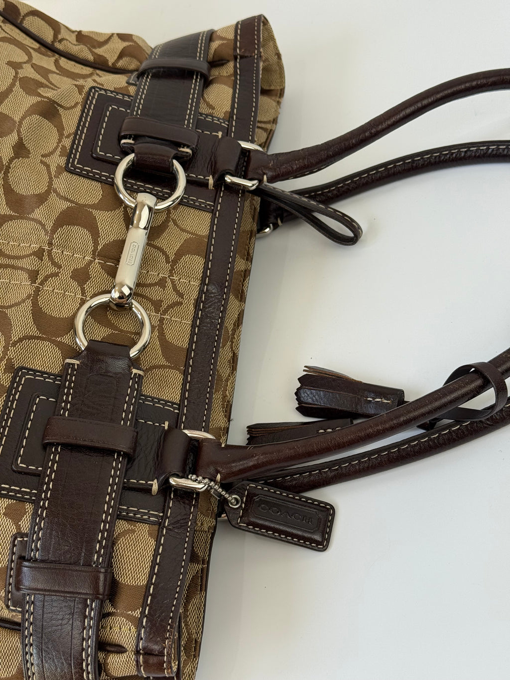 Vintage Coach Hampton Tote Bag Brown & Beige Signature Shoulder Bag 00s Y2K Handbag