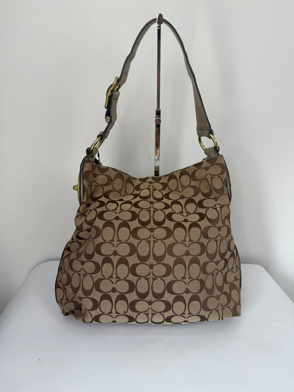 Vintage Coach Signature Hobo Shoulder Bag Brown & Beige Canvas Handbag 00s Y2K