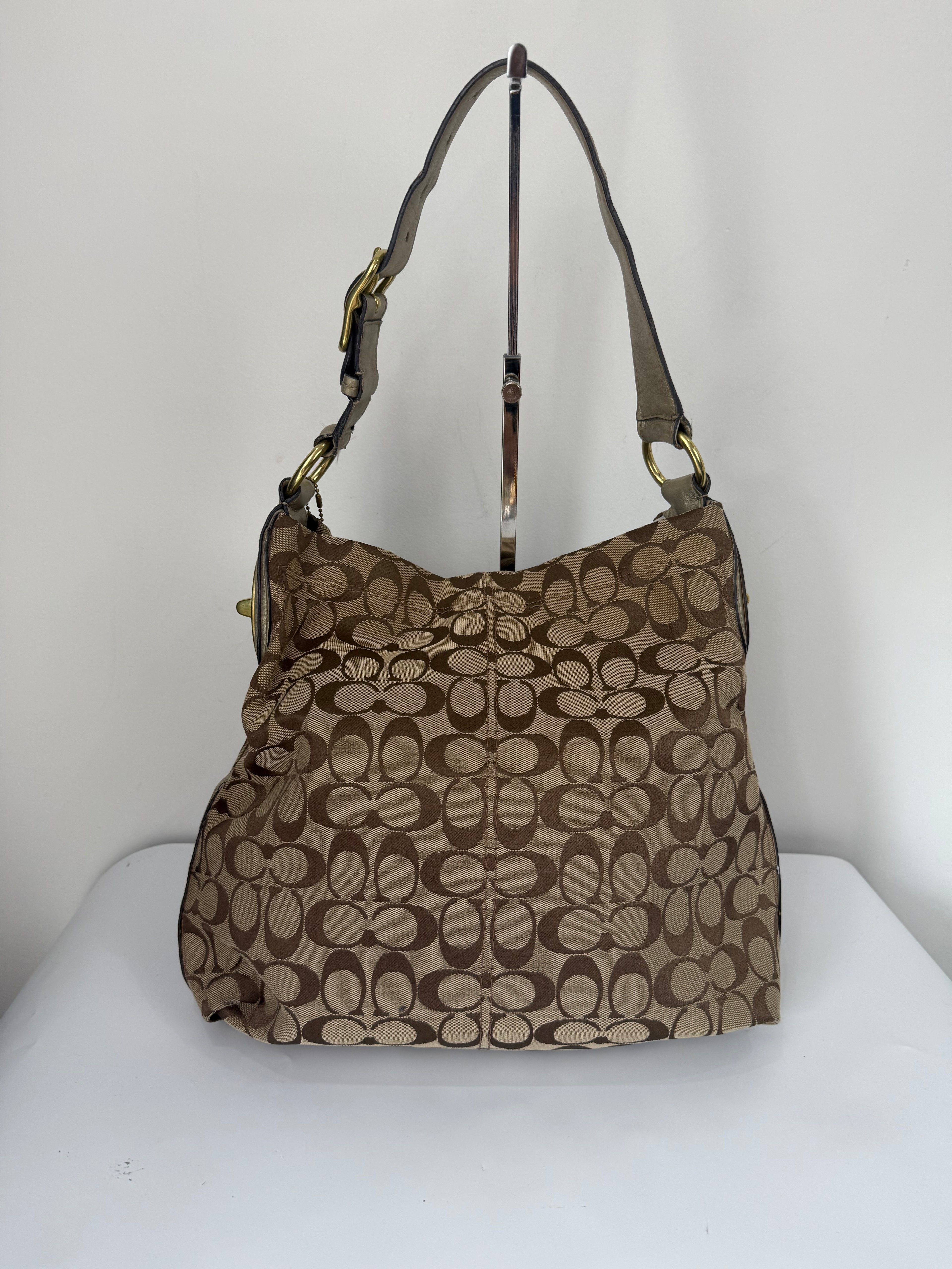 Vintage Coach Signature Hobo Shoulder Bag Brown & Beige Canvas Handbag 00s Y2K