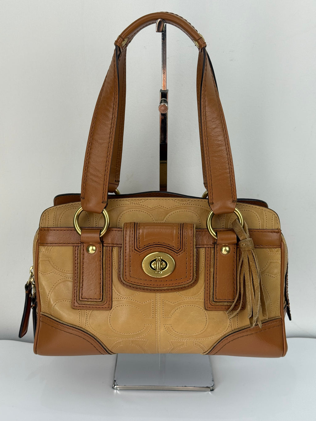 Vintage Coach Hampton Turn-lock Bag Coach Brown/Tan Leather Y2K HandBag