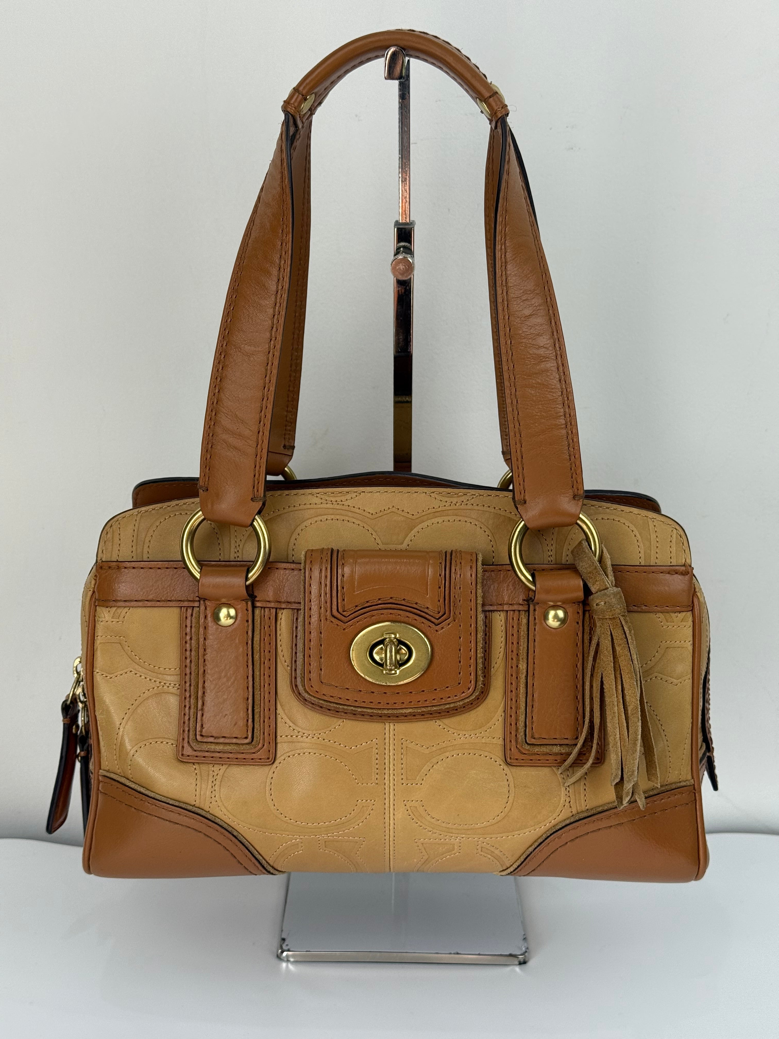 Vintage Coach Hampton Turn-lock Bag Coach Brown/Tan Leather Y2K HandBag