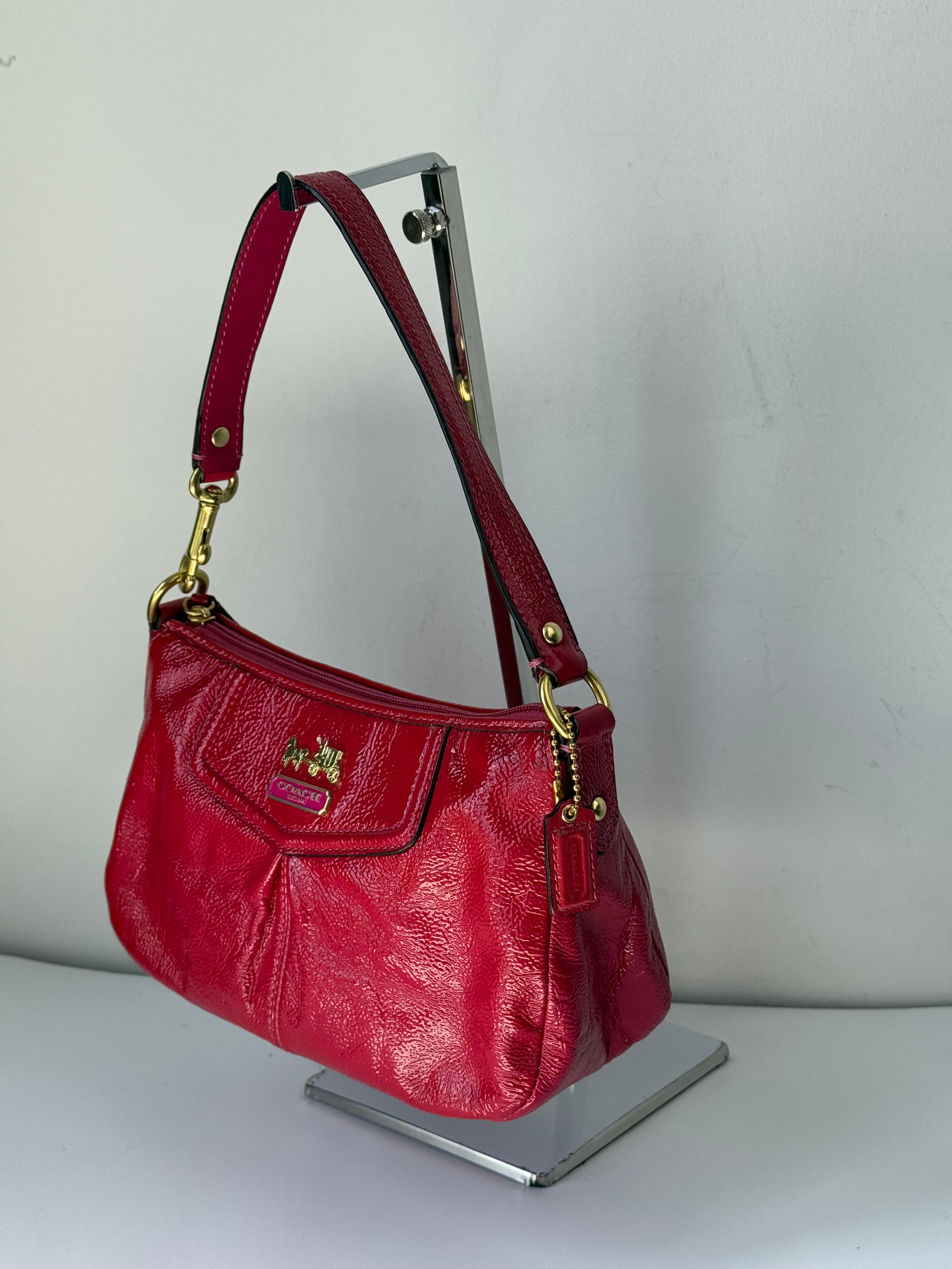 Vintage Coach Madison HandBag Pink/Red Patent Leather Coach Bag 00s Y2K