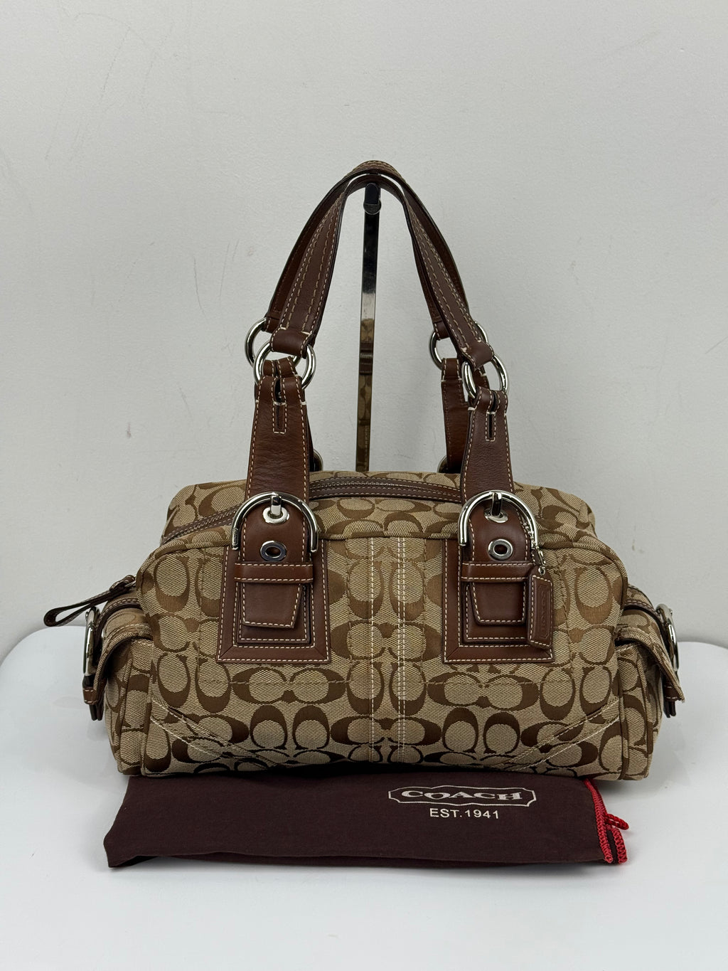 Vintage Coach Dark Brown Boston Satchel Soho Mia Signature Shoulder Bag 00s Y2K
