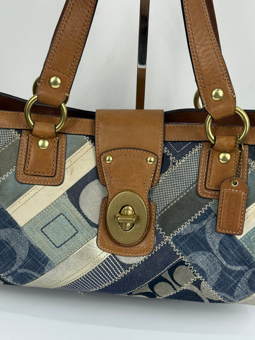 Vintage Coach Blue Denim Patchwork TurnLock HandBag Coach Y2K Leather Bag