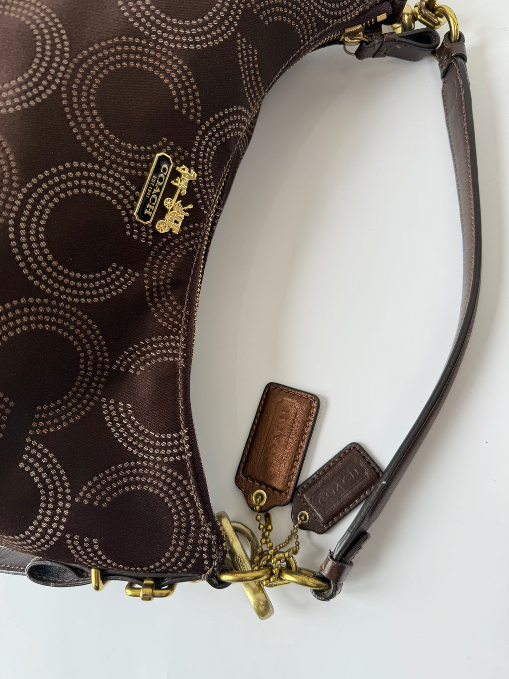 Vintage Coach Maddison Dotted Op-Art Convertible Hobo Bag Brown Signature Bag