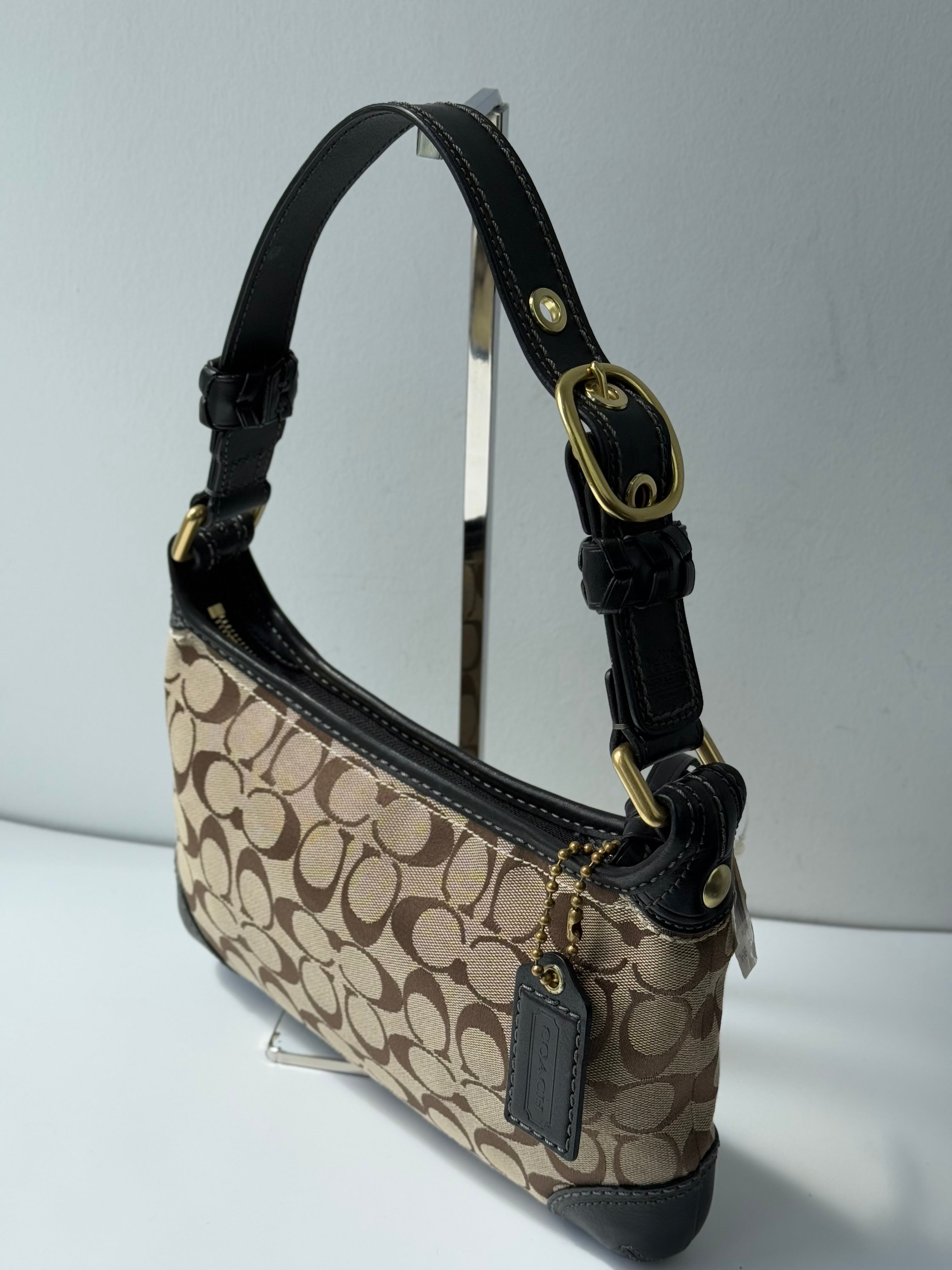 Vintage Coach Bleecker Hobo Signature Bag Brown & Beige Canvas Shoulder Bag 00s Y2K