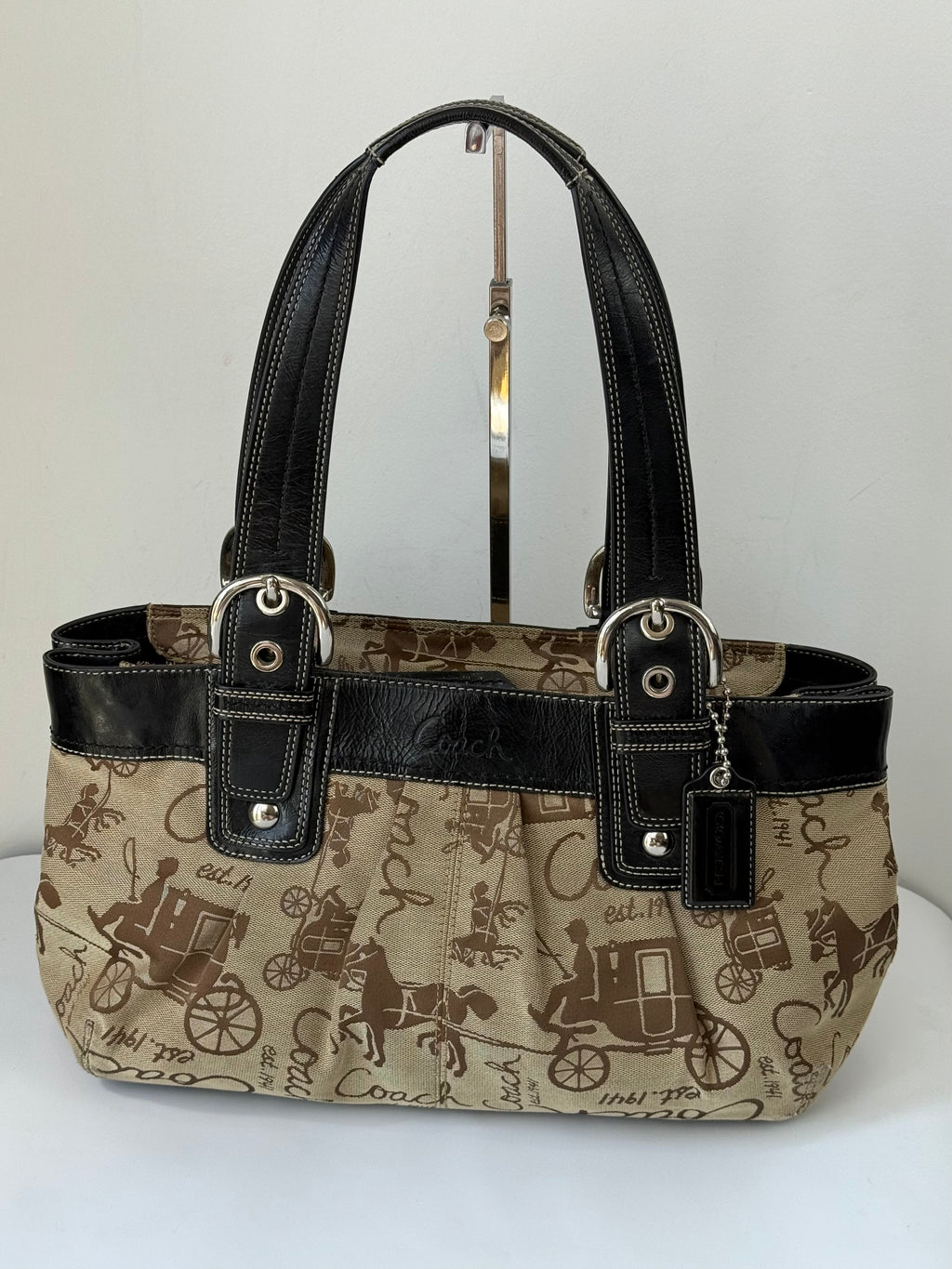 Vintage Coach Soho Tote Bag Beige Horse & Carriage Design Handbag 00s Y2K