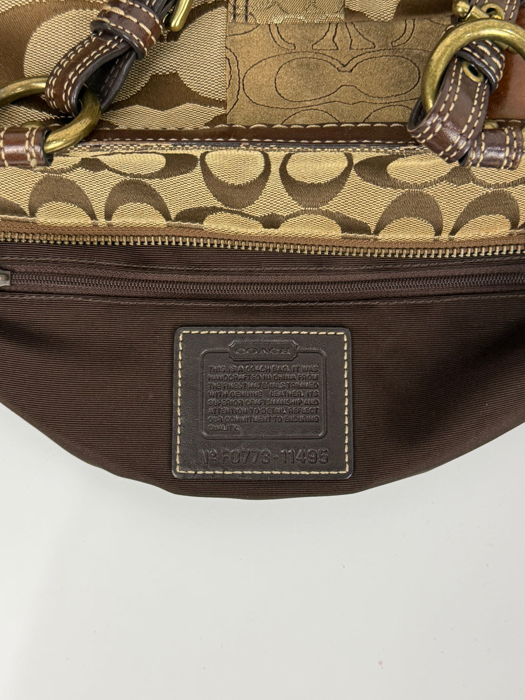 Vintage Coach Patchwork Shoulder Bag Brown Signature Canvas Handbag 00s Y2K