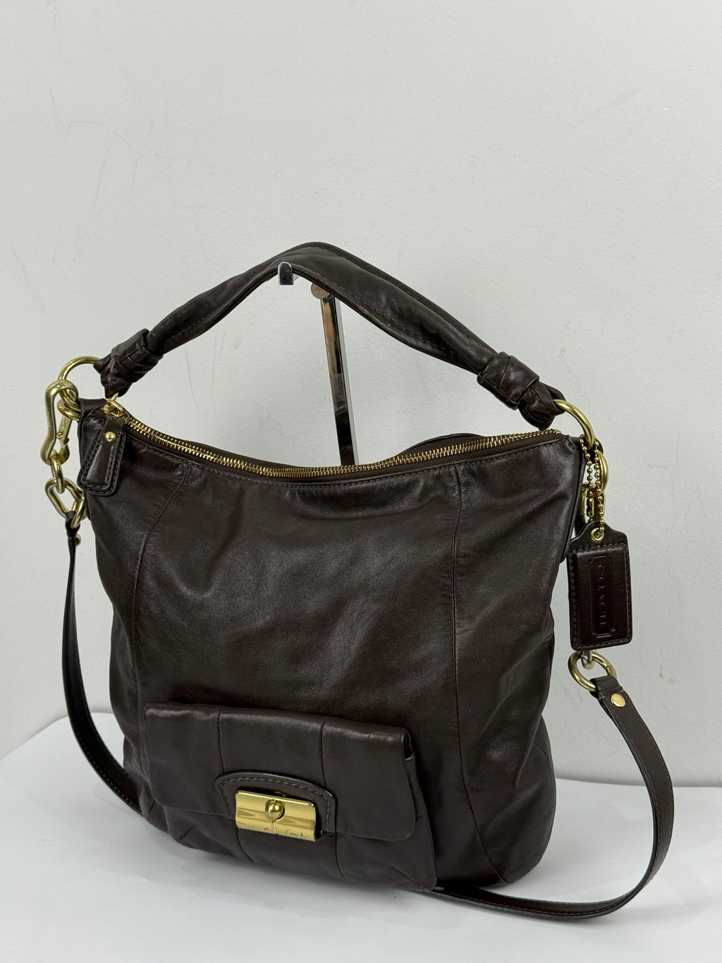 Vintage Coach Kristin Hobo Bag with Straps Dark Brown Coach Leather Handbag 00s Y2K