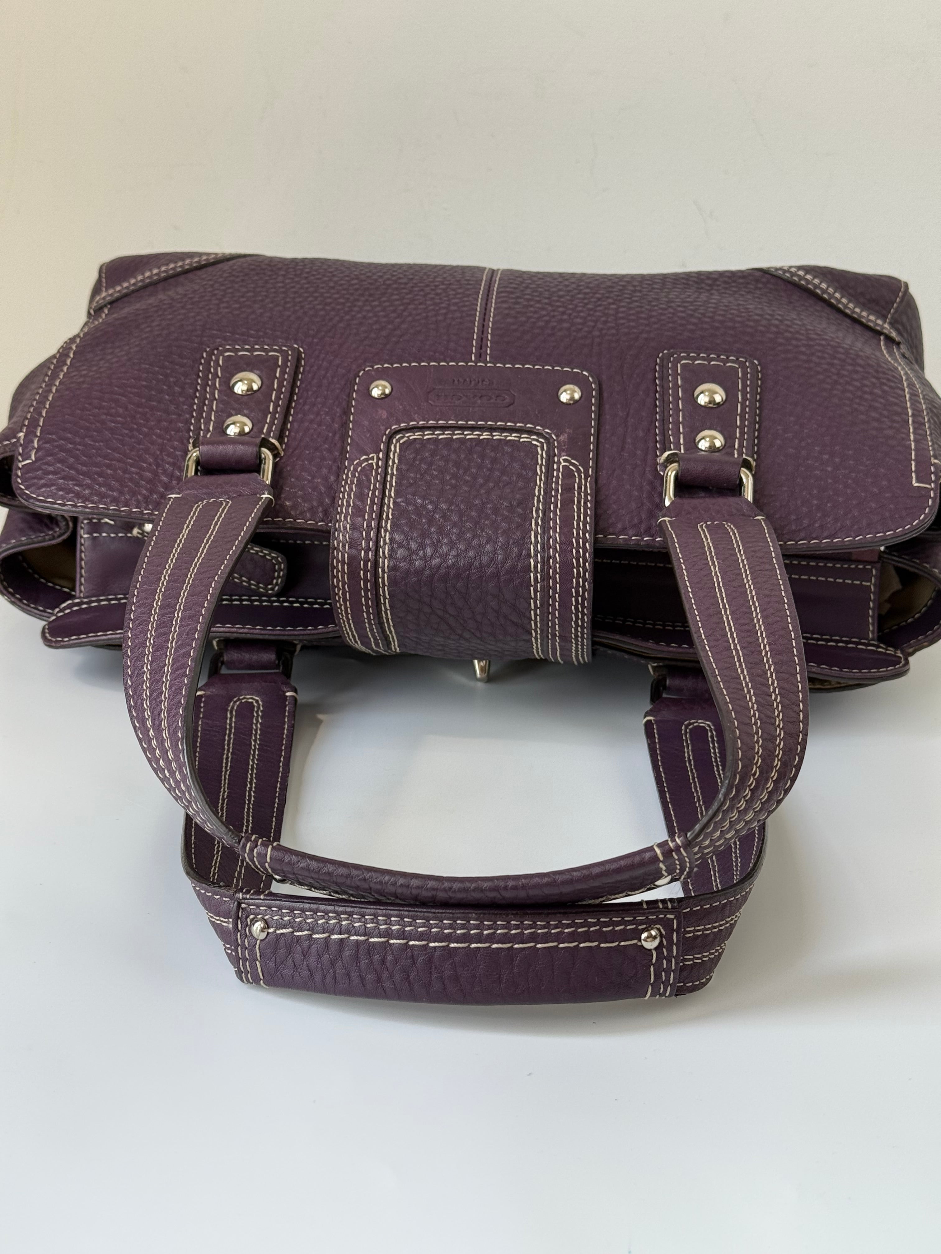 Vintage Coach Hampton Satchel Bag Purple Pebble Leather Shoulder Bag 00s Y2K