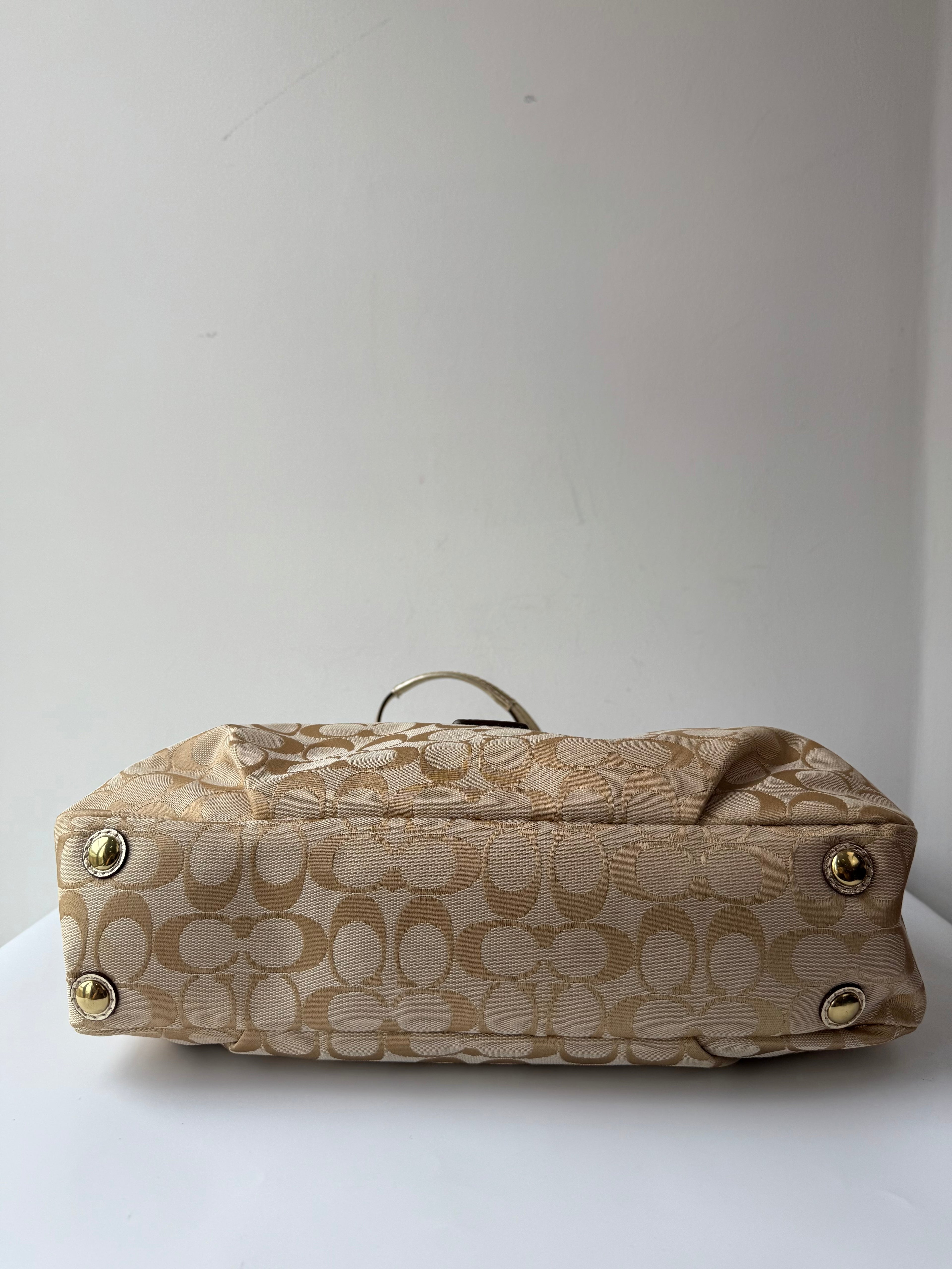 Vintage Coach Soho Signature Tote Bag Cream & Gold Canvas Shoulder Bag 00s Y2K