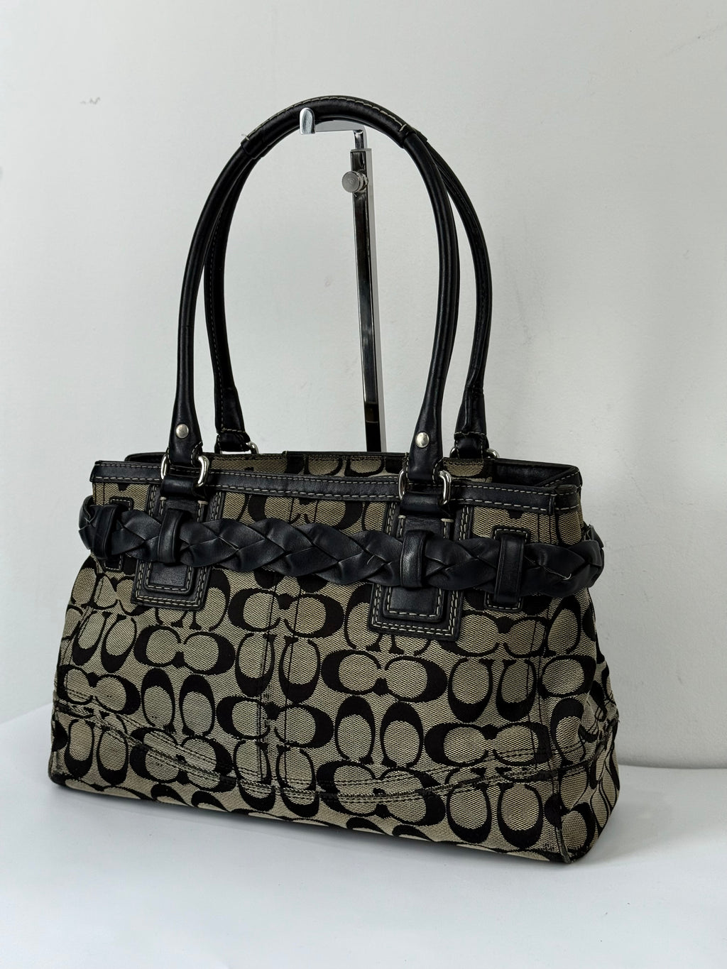 Vintage Coach Hampton Signature Tote Bag Grey and Black Coach Canvas HandBag 00s Y2K