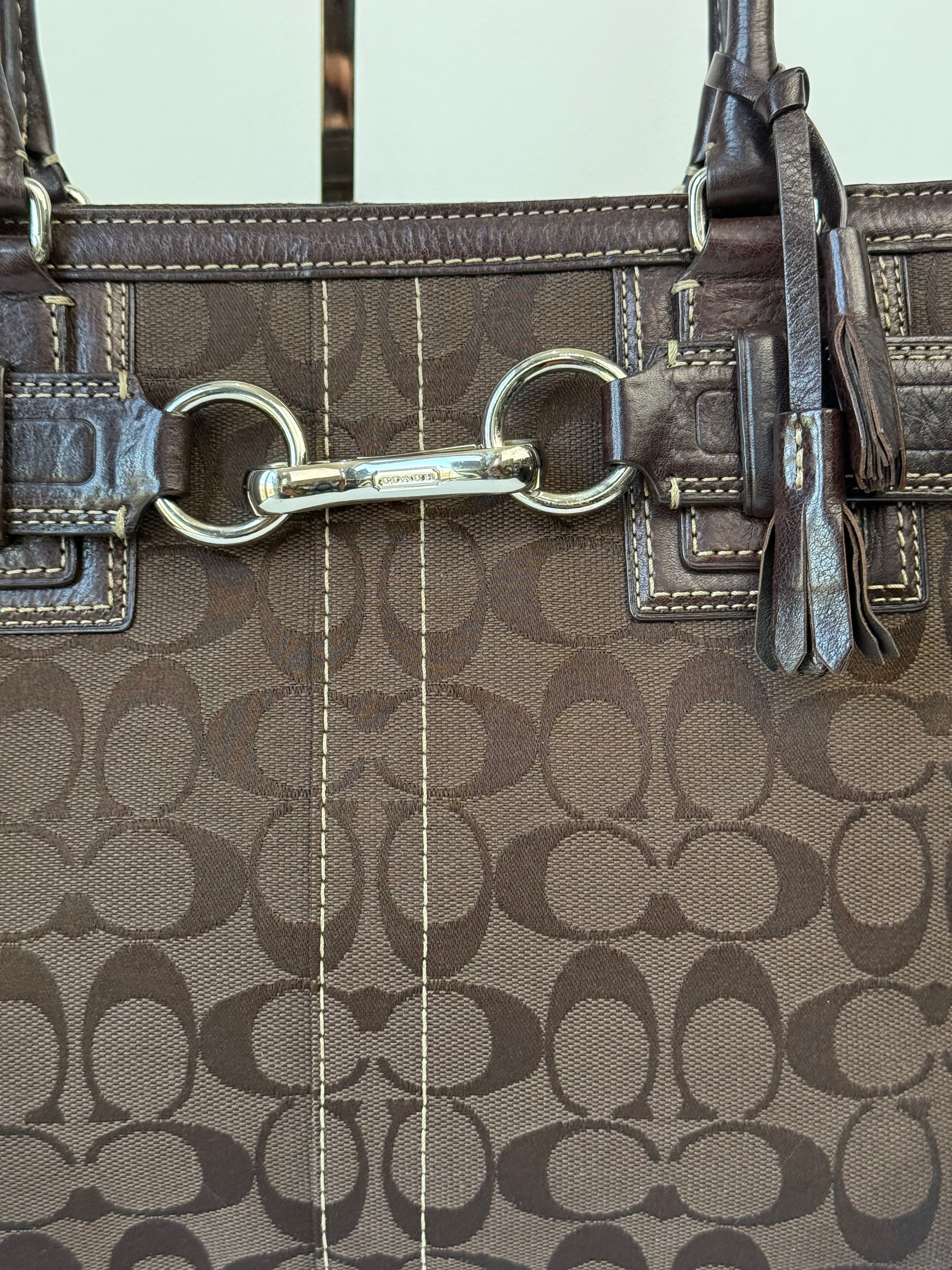 Vintage Coach Hampton Tote Bag Brown Coach Signature Monogram HandBag 00s Y2K Bag