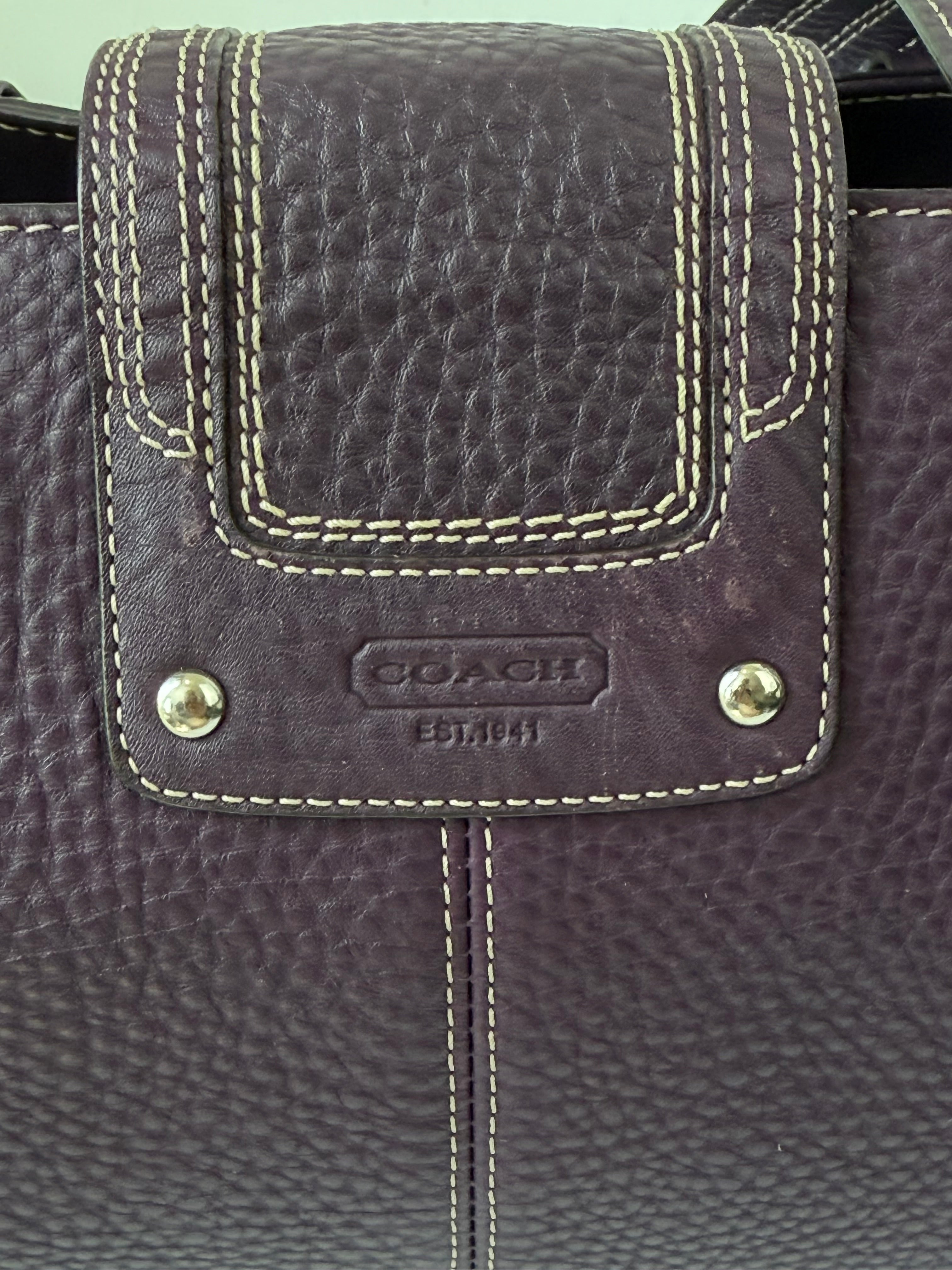 Vintage Coach Hampton Satchel Bag Purple Pebble Leather Shoulder Bag 00s Y2K