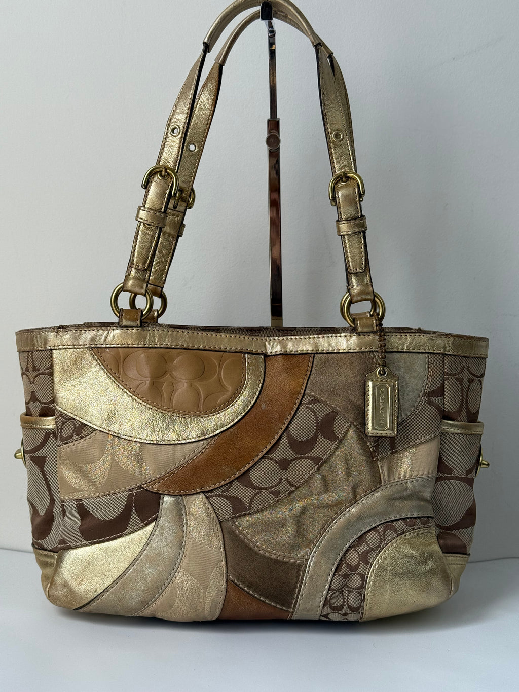 Vintage Coach Gold Multicolour Patchwork Tote Bag Coach Signature Handbag 00s Y2K