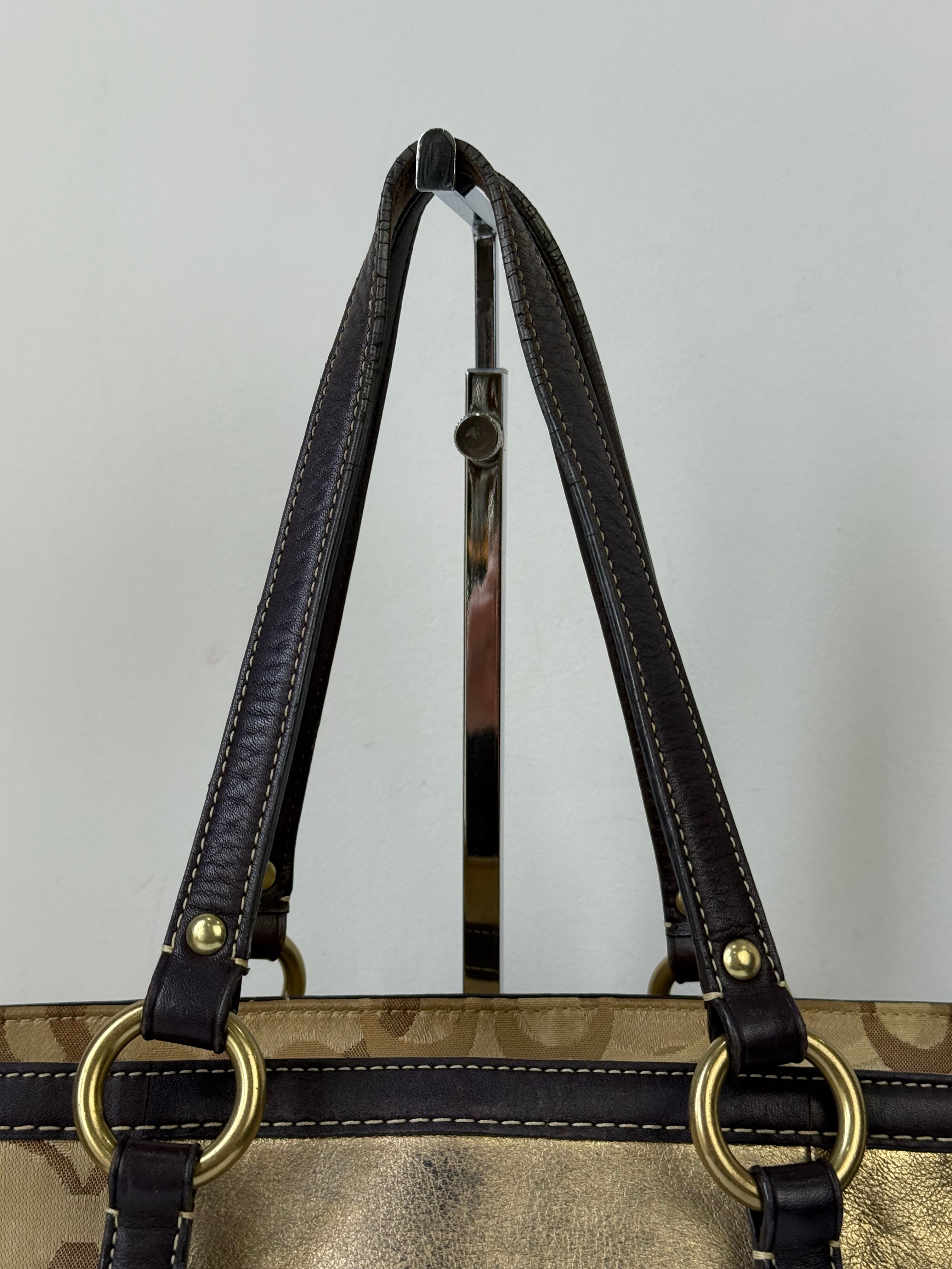 Vintage Coach Gold Multicolour Patchwork Tote Bag Coach Signature Suede Handbag 00s Y2K