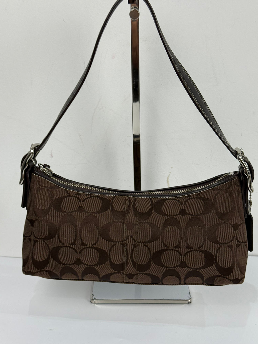 Vintage Coach Baguette East West Bag Brown Signature Canvas Shoulder Bag Y2K