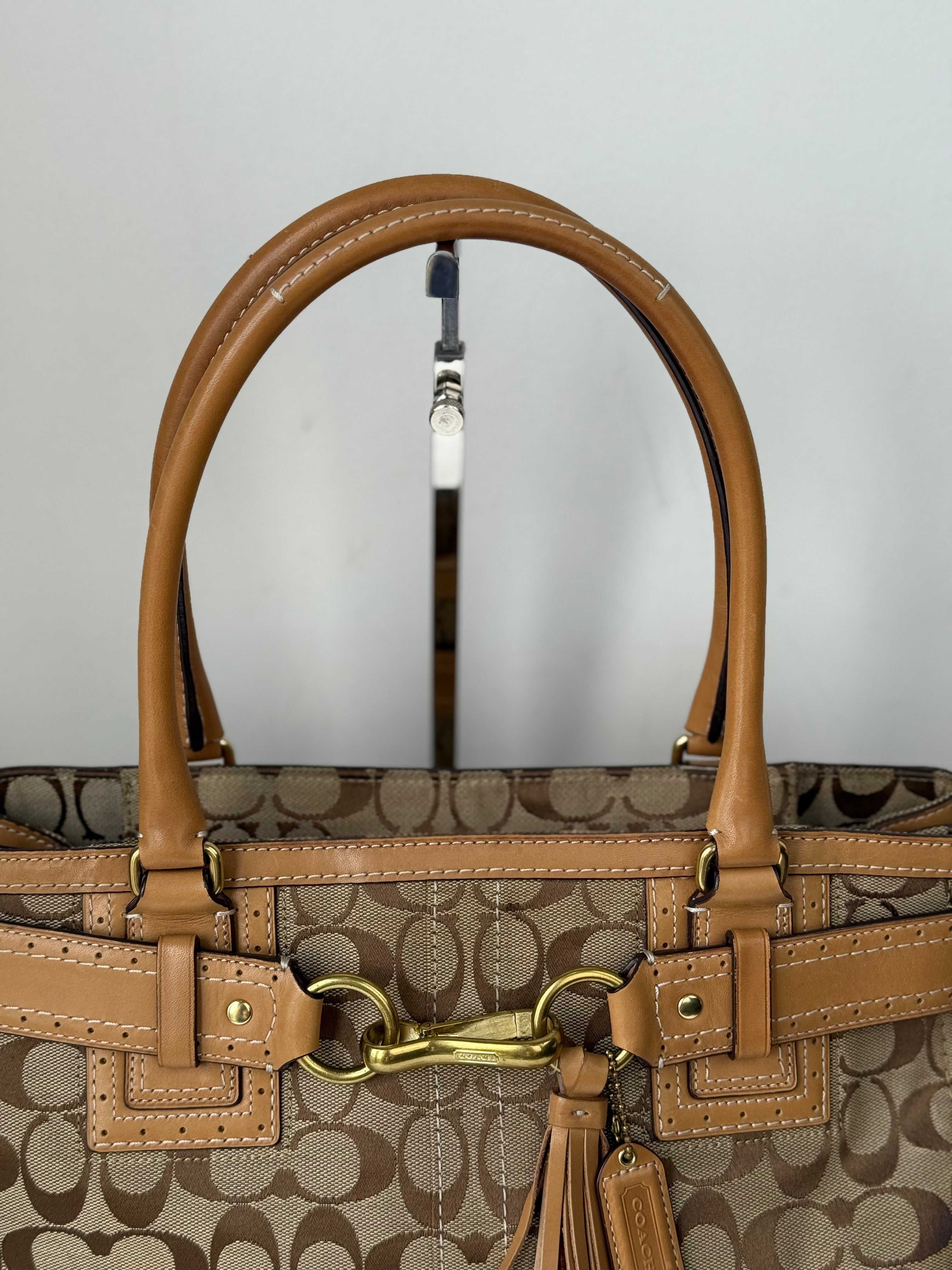Vintage Coach Hampton Signature Tote Bag Brown & Beige Coach Canvas HandBag 00s Y2K