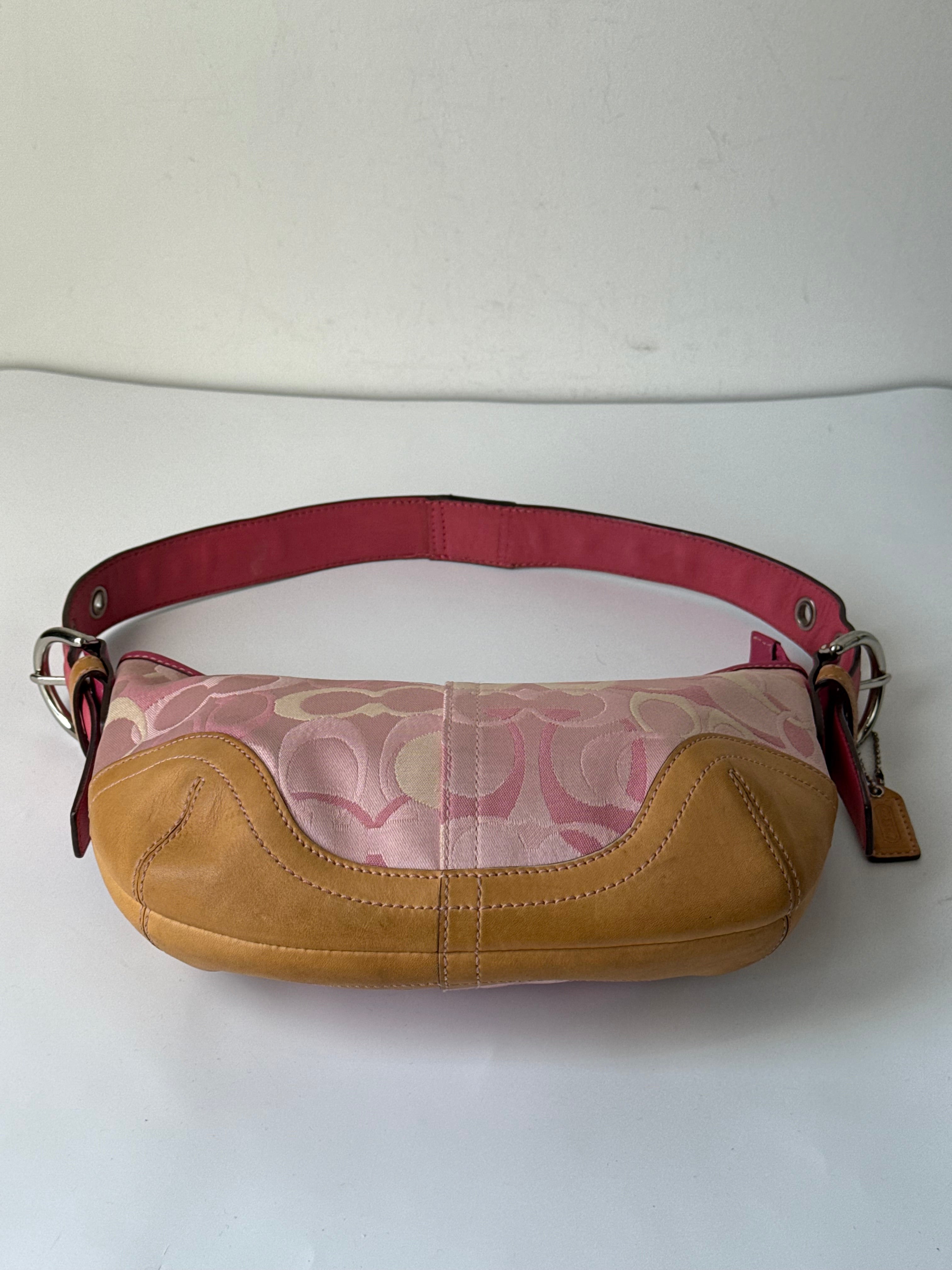 Vintage Coach Pink Soho Hobo Bag Coach Signature Pink and Brown Shoulder 00s Y2K