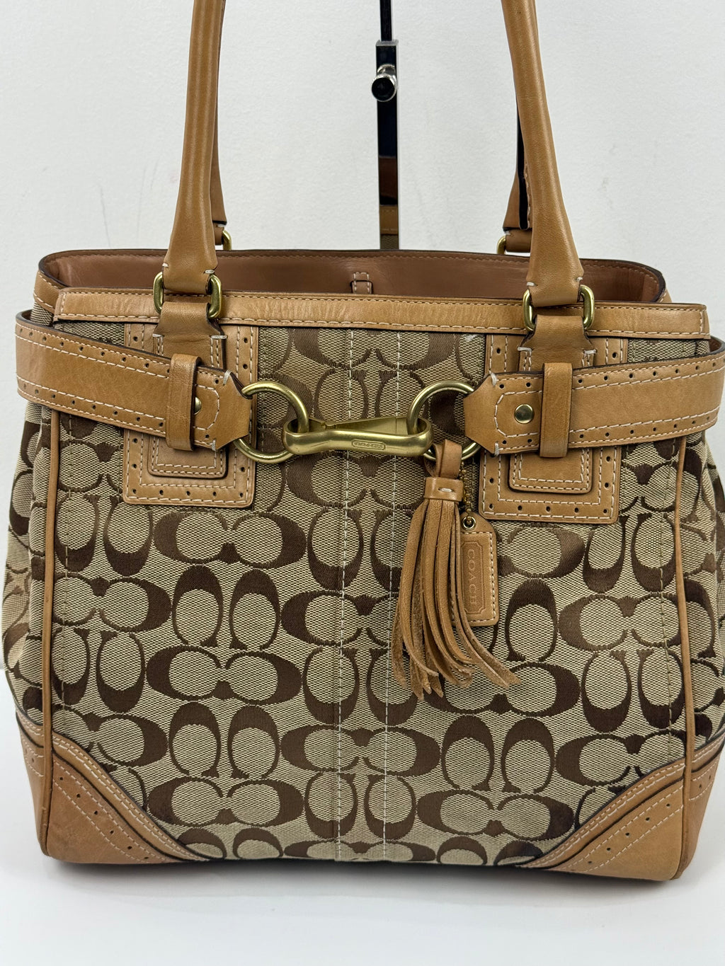 Vintage Coach Hampton Signature Tote Bag Brown and Tan Coach Canvas HandBag 00s Y2K