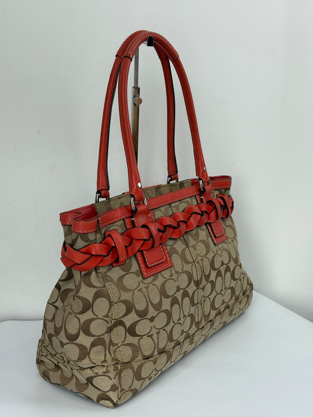 Vintage Coach Hampton Bag Coral Leather Shoulder Bag Signature Handbag 00s Y2K