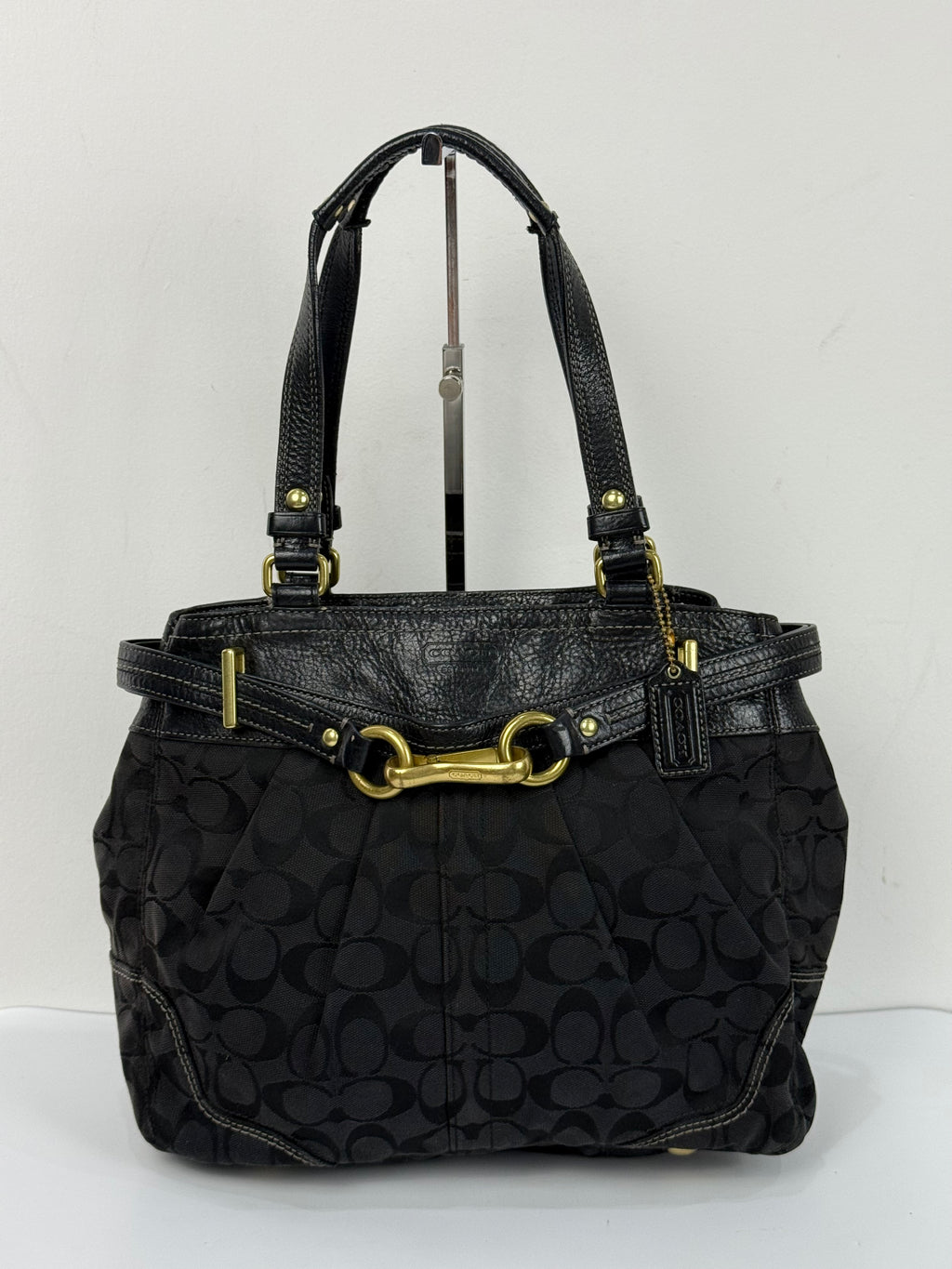 Vintage Coach Hampton Signature Tote Bag Black Coach Canvas HandBag 00s Y2K
