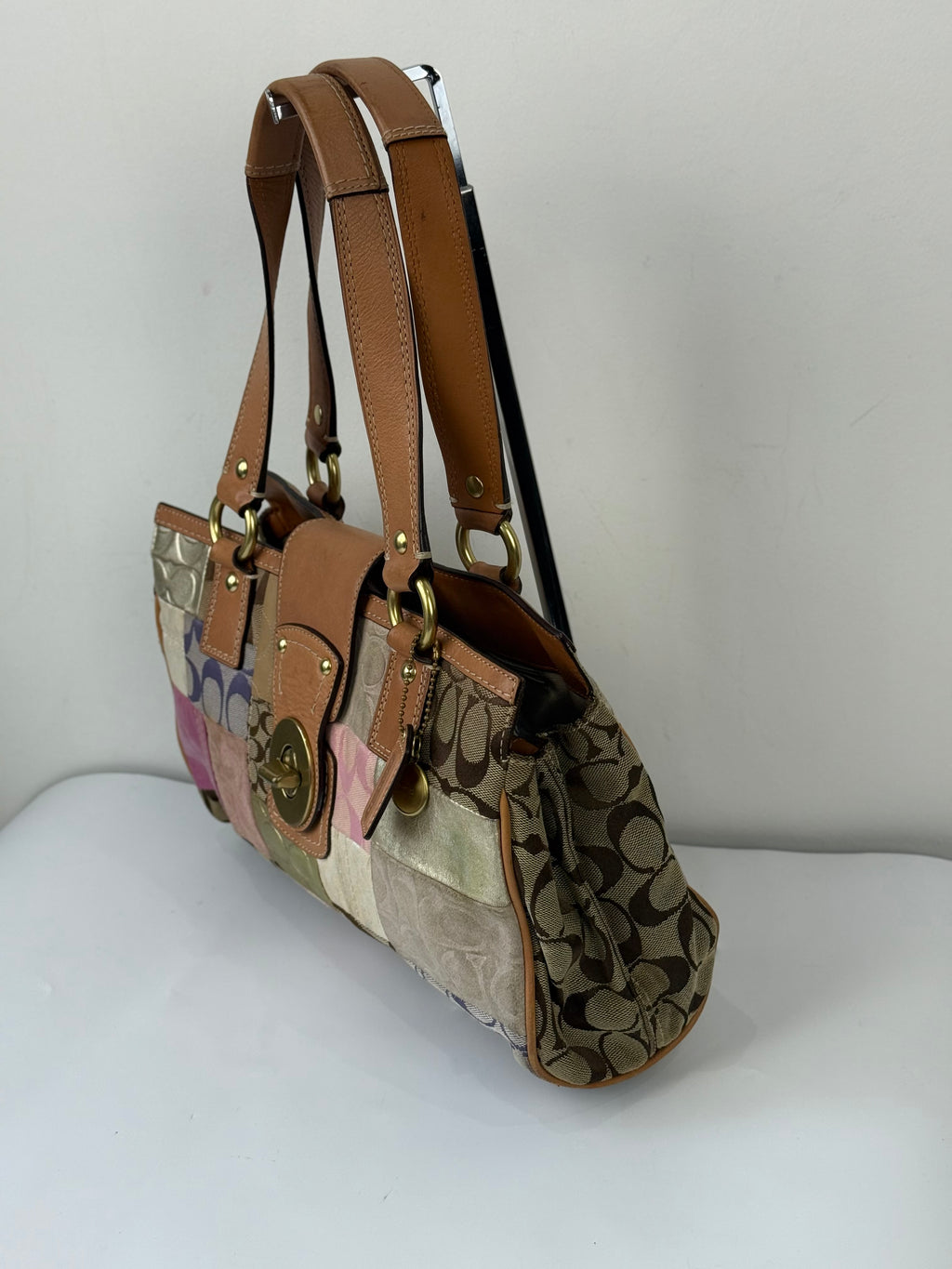 Vintage Coach Multicolour Patchwork Tote Bag Coach TurnLock Handbag 00s Y2K