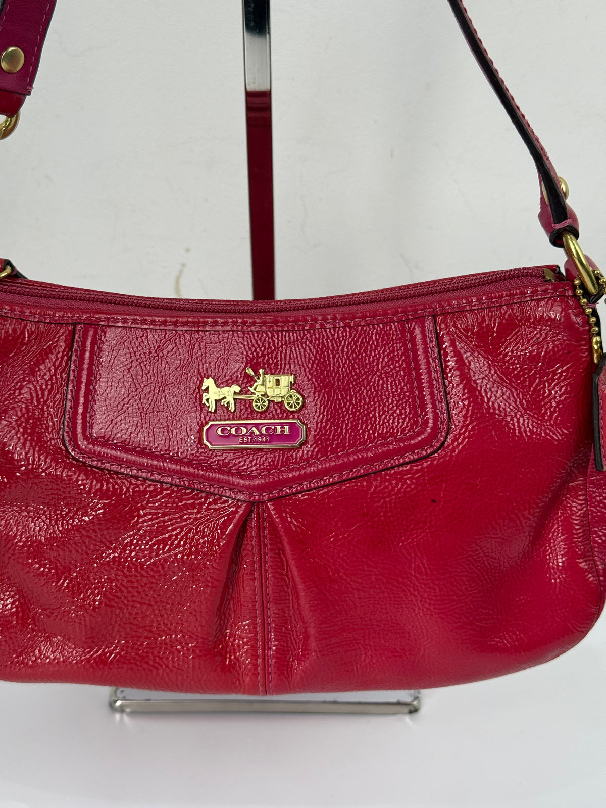 Vintage Coach Madison HandBag Pink/Red Patent Leather Coach Bag 00s Y2K