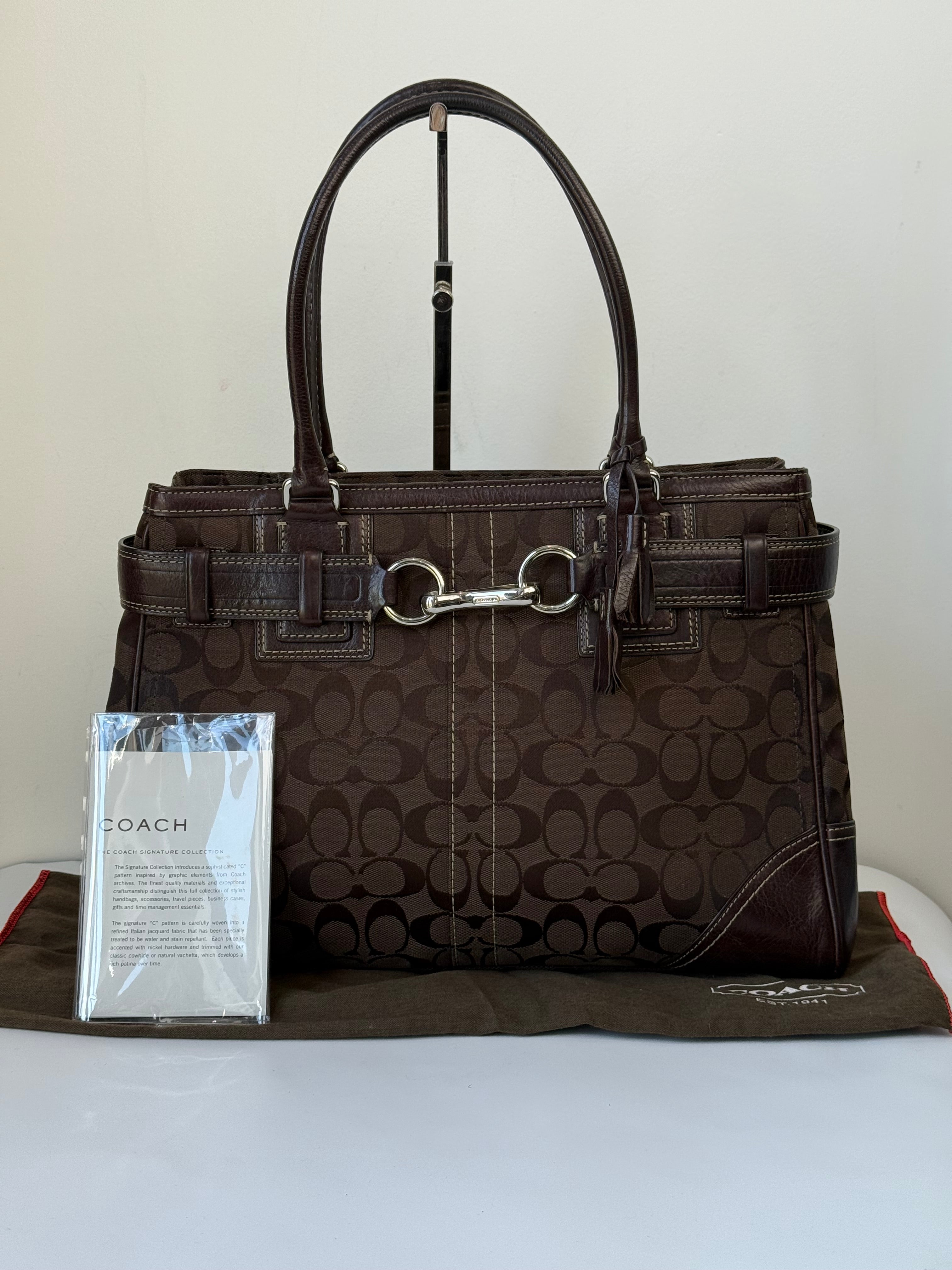 Vintage Coach Hampton Tote Bag Brown Coach Signature Monogram HandBag 00s Y2K Bag