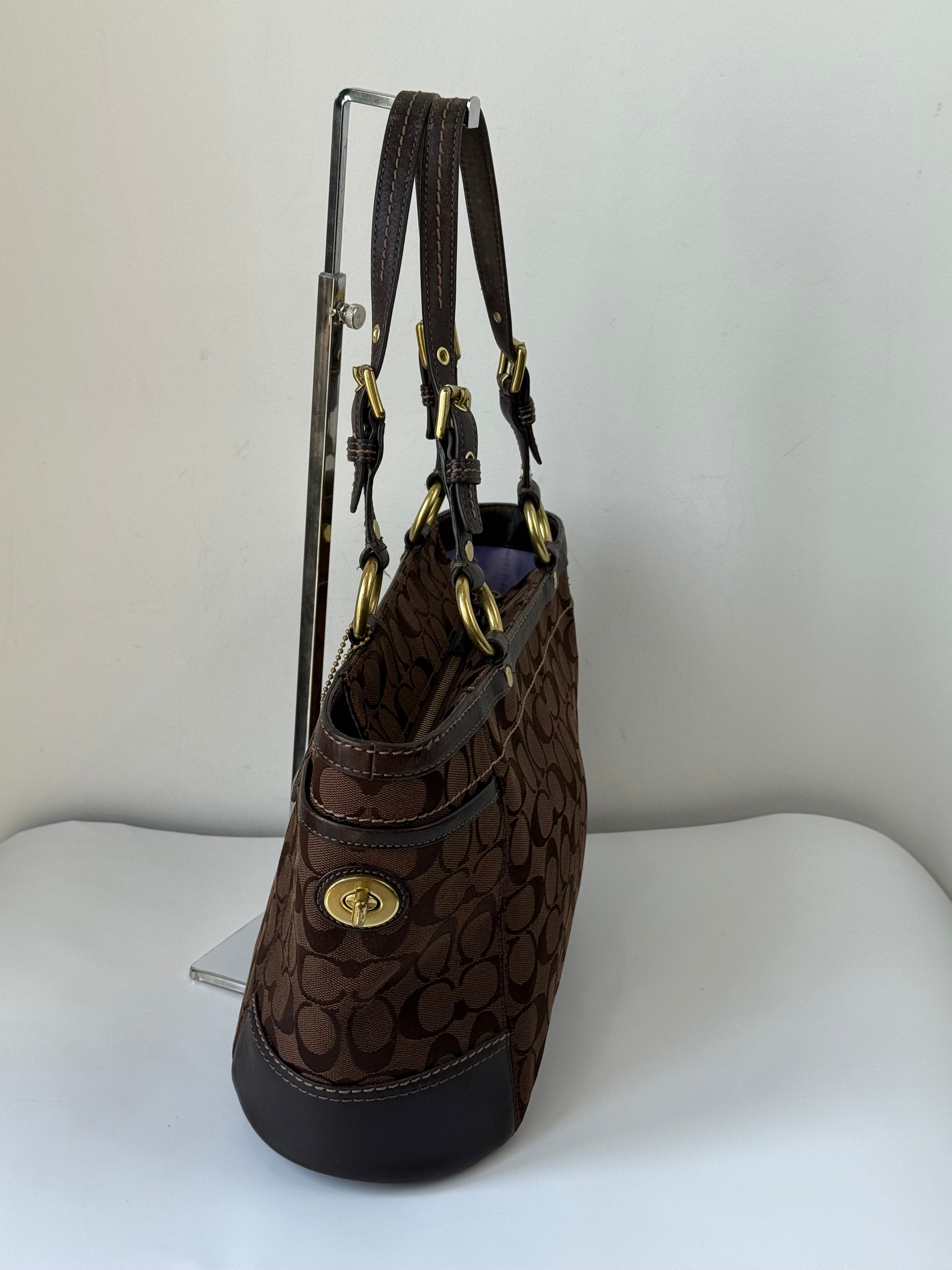 Vintage Coach Gallery Tote Bag Brown Signature Shoulder Bag 00s Y2K