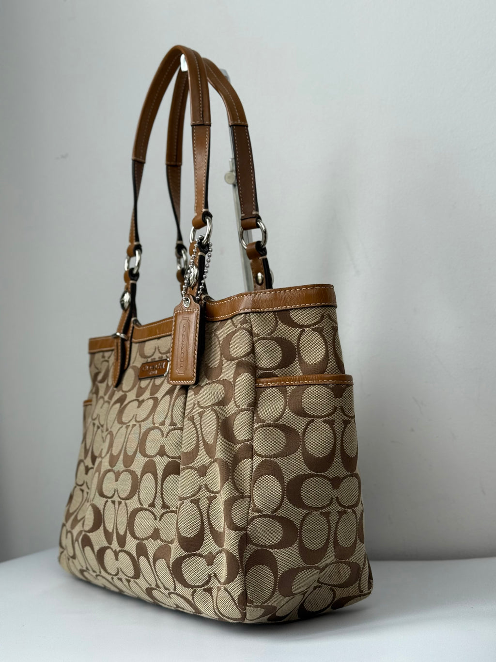 Vintage Coach Gallery Signature Tote Bag Brown & Beige Canvas Shoulder Bag 00s Y2K