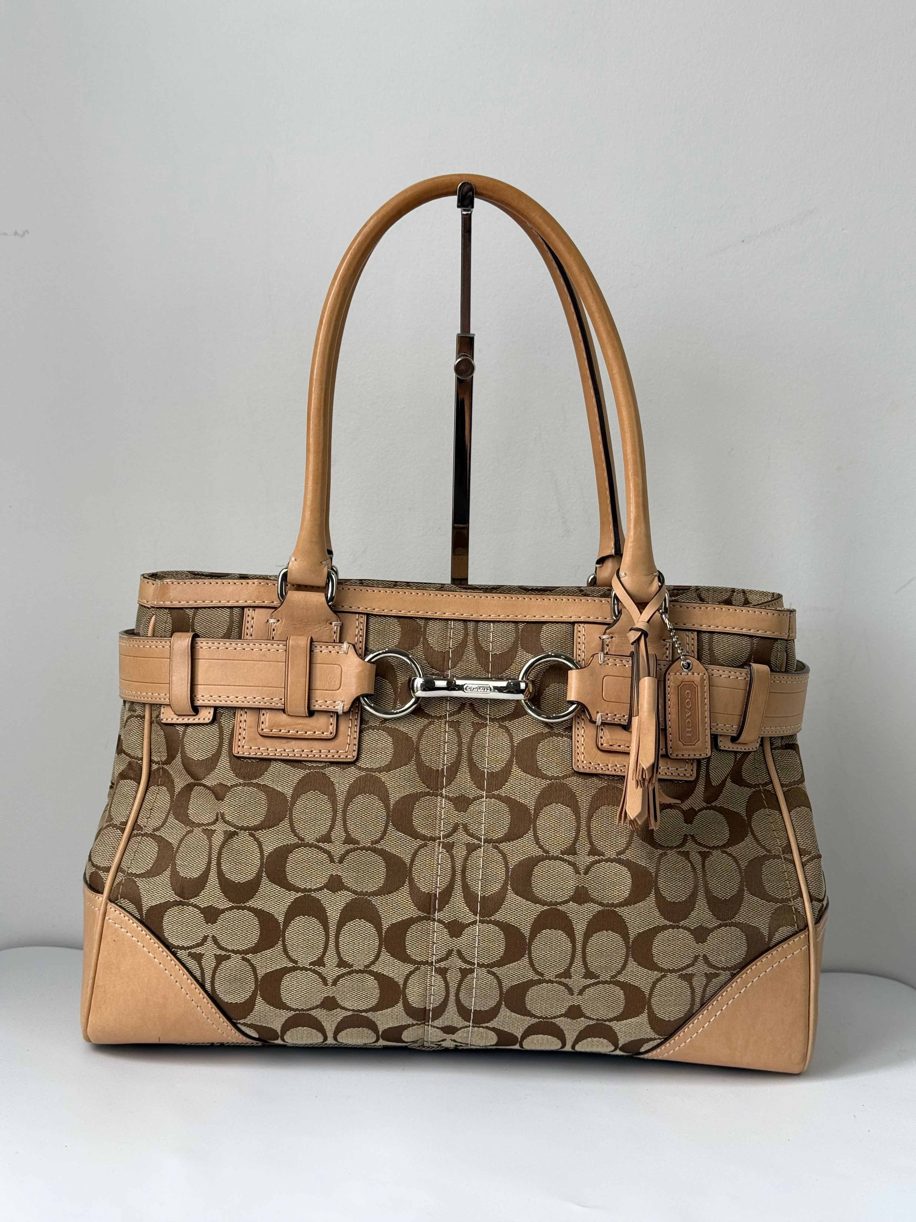 Vintage Coach Hampton Signature Tote Bag Brown and Tan Coach Canvas HandBag 00s Y2K