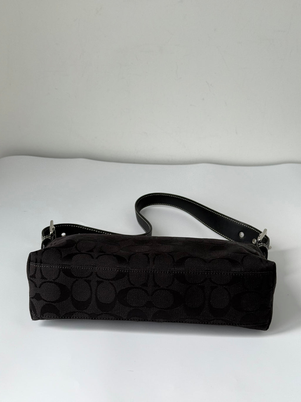Vintage Coach Baguette East West Bag Black Signature Canvas Shoulder Bag Y2K