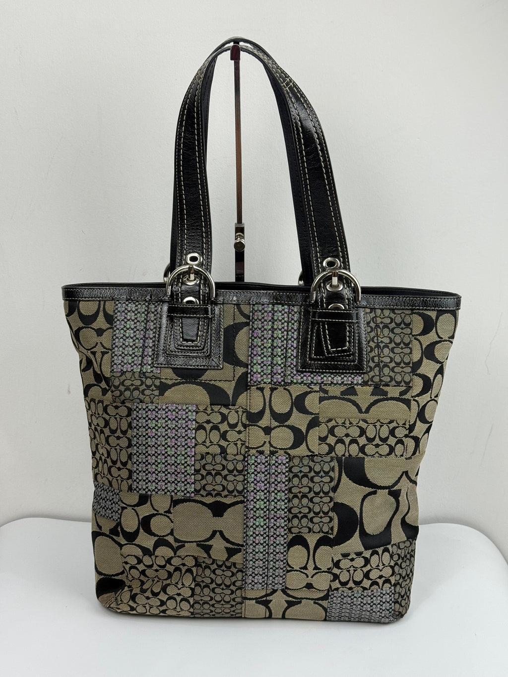 Vintage Coach Patchwork Tote Bag Coach Black/Grey Signature Handbag 00s Y2K