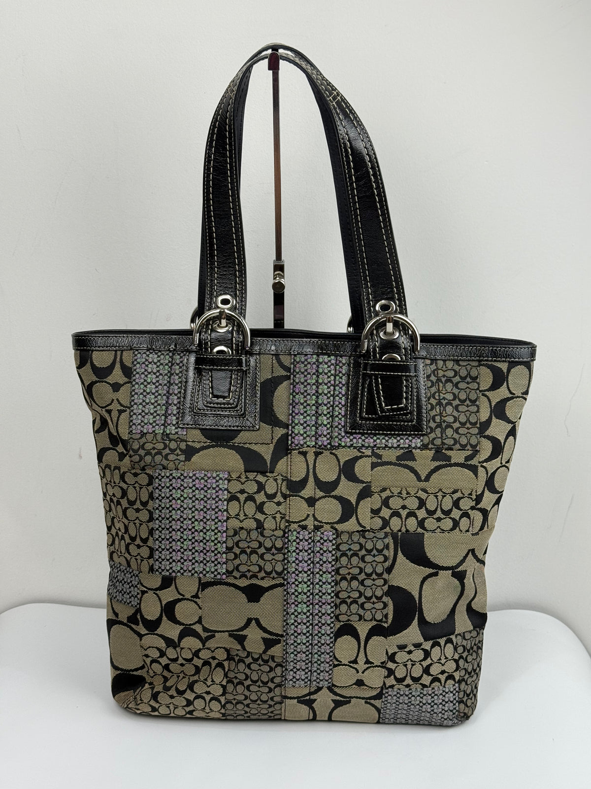 Vintage Coach Patchwork Tote Bag Coach Black/Grey Signature Handbag 00s Y2K