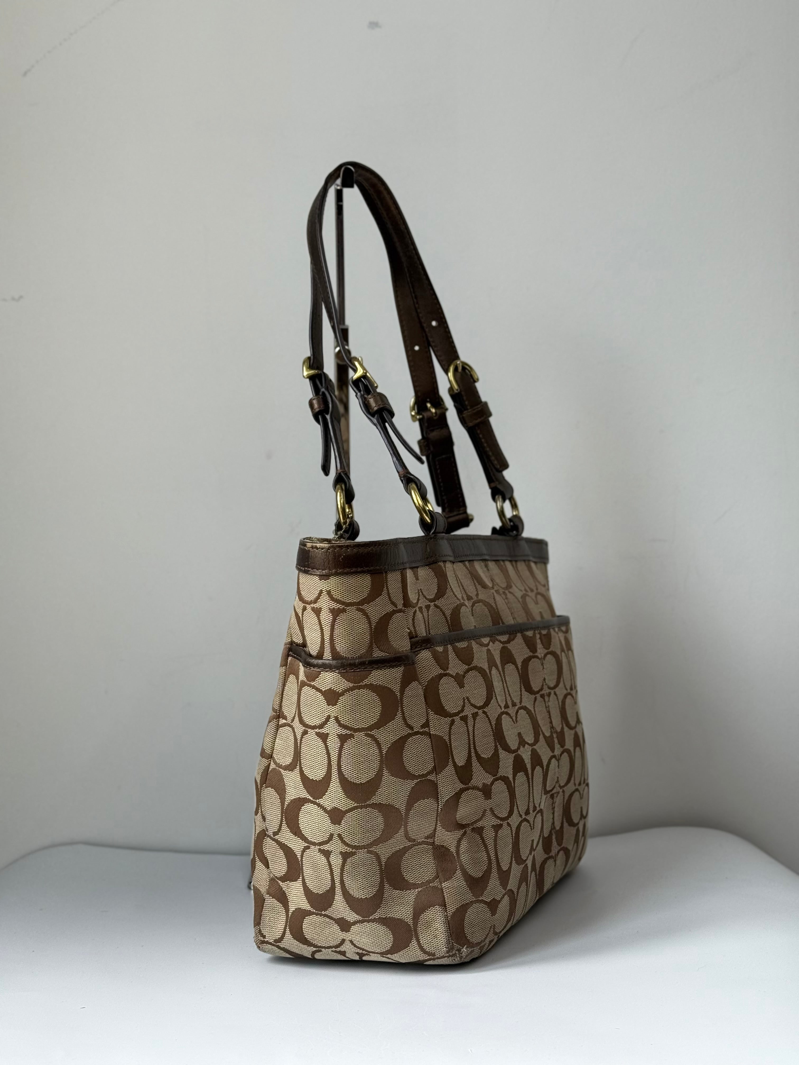 Vintage Coach Signature Taylor Tote Bag Camel Brown Coach Canvas Shoulder Bag Y2K