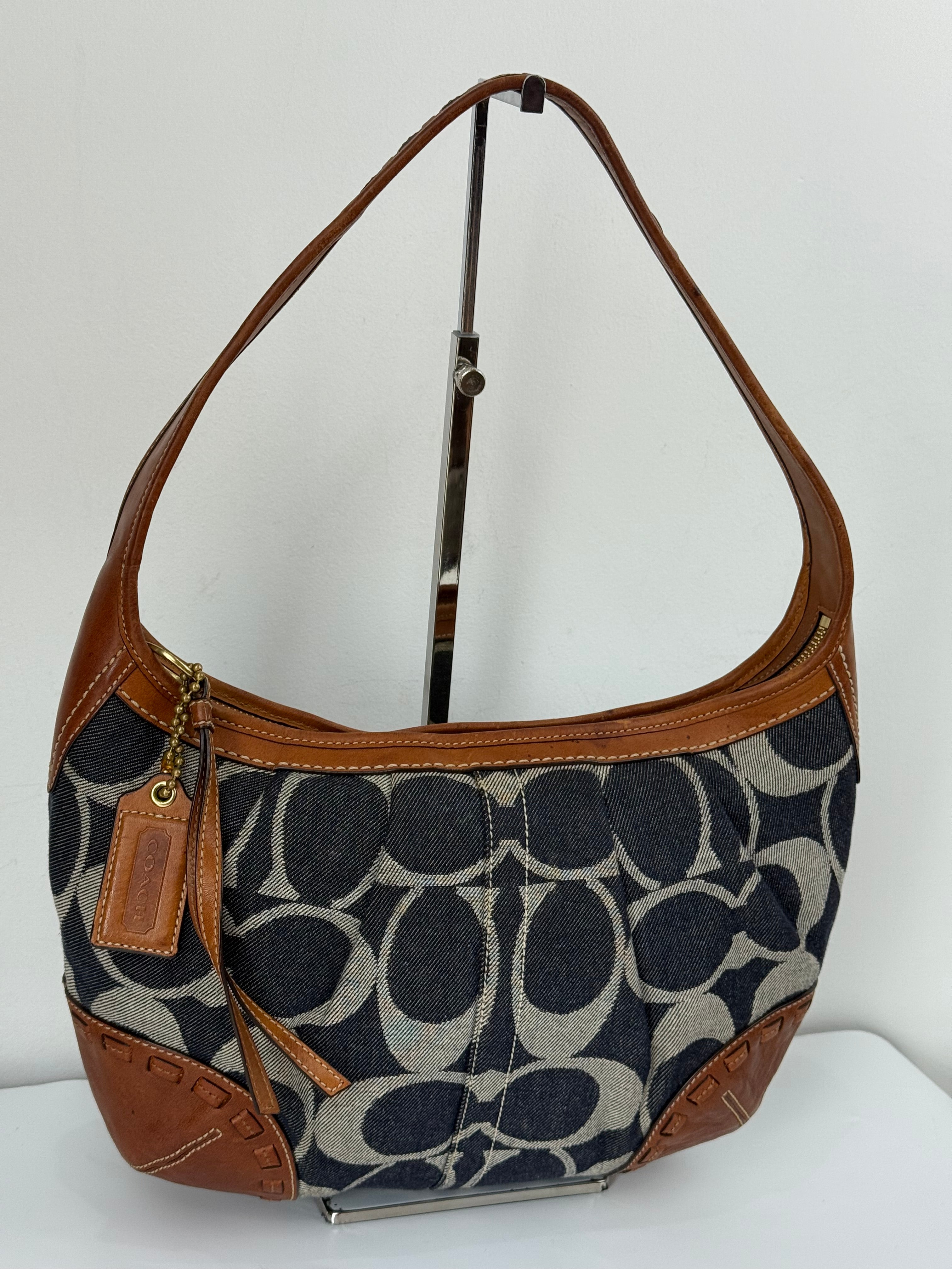Vintage Coach Denim Ergo Soho Shoulder Bag Coach Blue Signature Handbag 00s Y2K