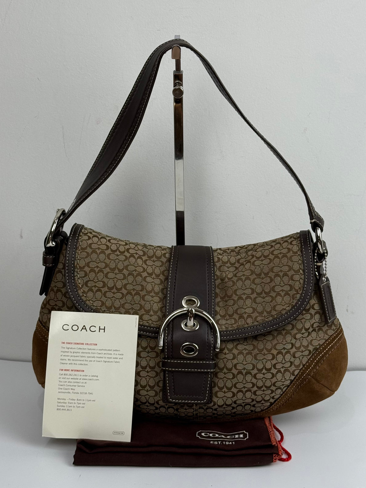 Vintage Coach Soho Shoulder Bag Brown Signature & Suede Canvas Handbag 00s Y2K