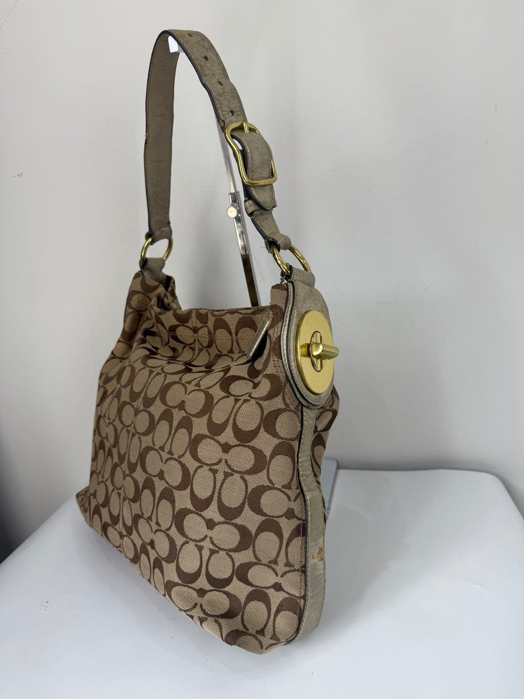 Vintage Coach Signature Hobo Shoulder Bag Brown & Beige Canvas Handbag 00s Y2K
