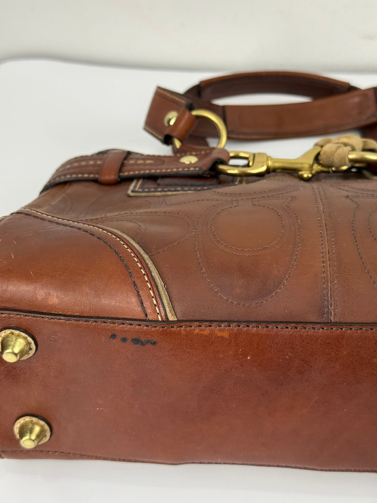 Vintage Coach Brown Horsebit Clip Hampton Bag Coach Embossed Leather Handbag 00s Y2K