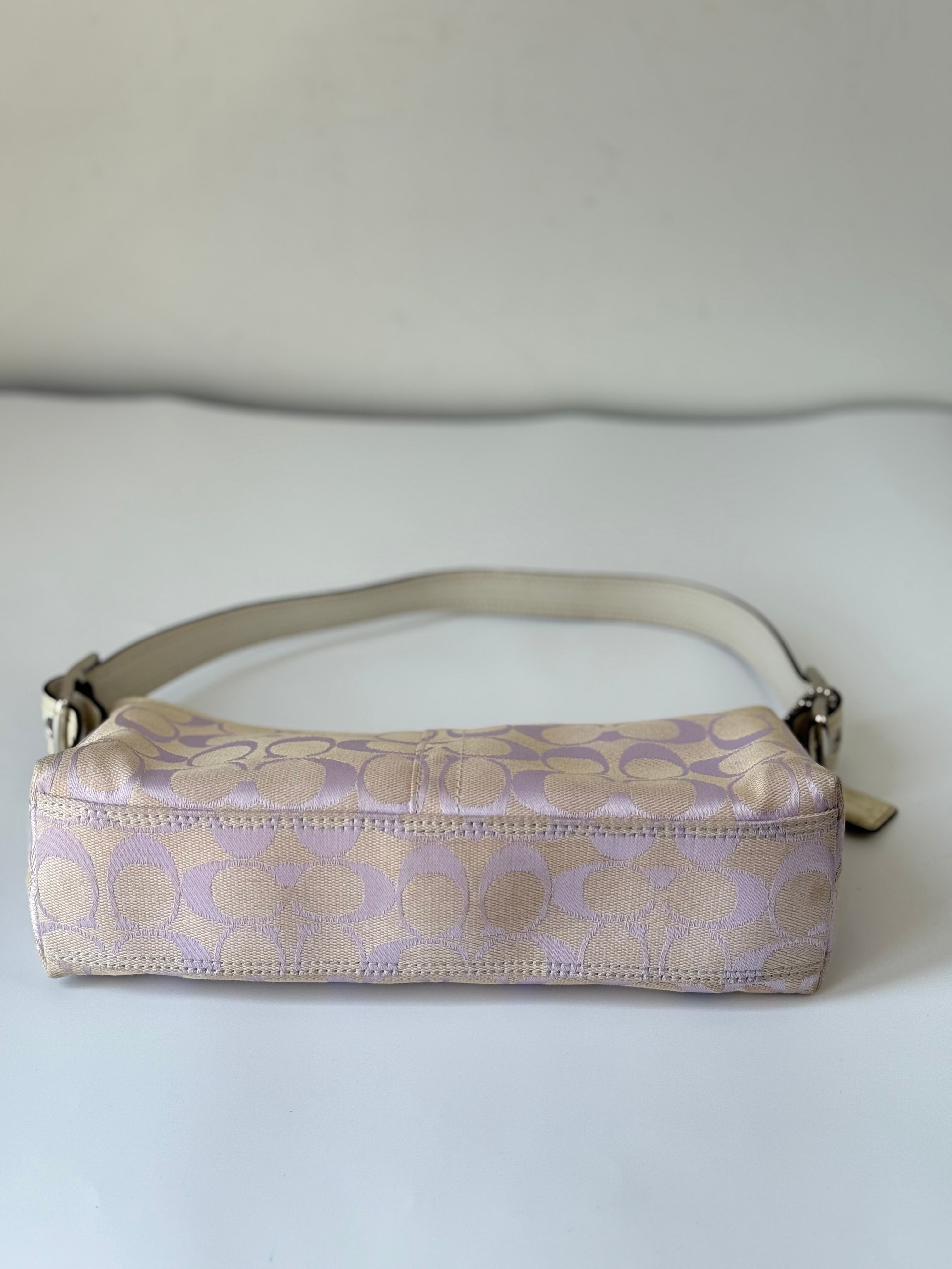 Vintage Coach Baguette East West Bag Lilac Signature Canvas Shoulder Bag Y2K