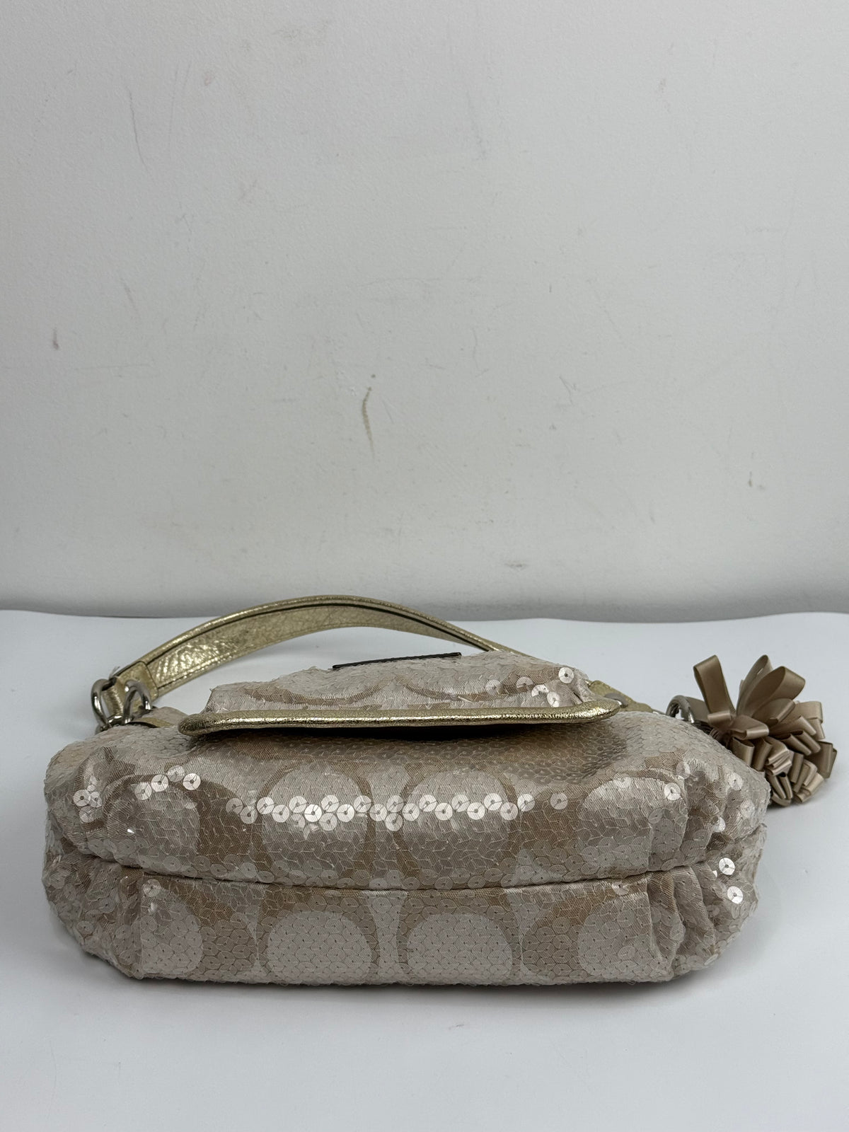 Vintage Coach Sequin Poppy Shoulder Bag Beige/Gold Handbag 00s Y2K
